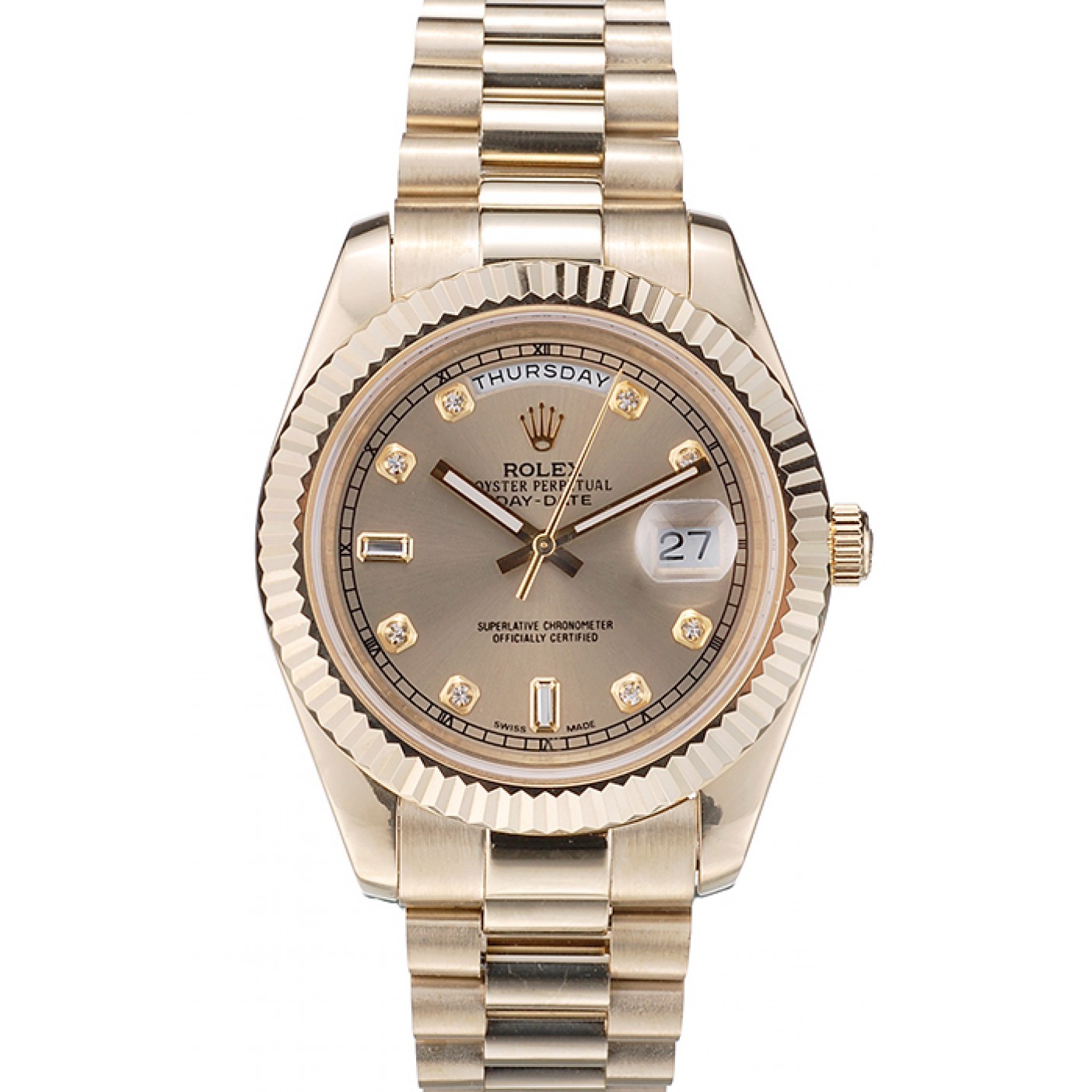 Rolex Swiss DayDate Gold Stainless Steel Ribbed Bezel Gold Dial 41997