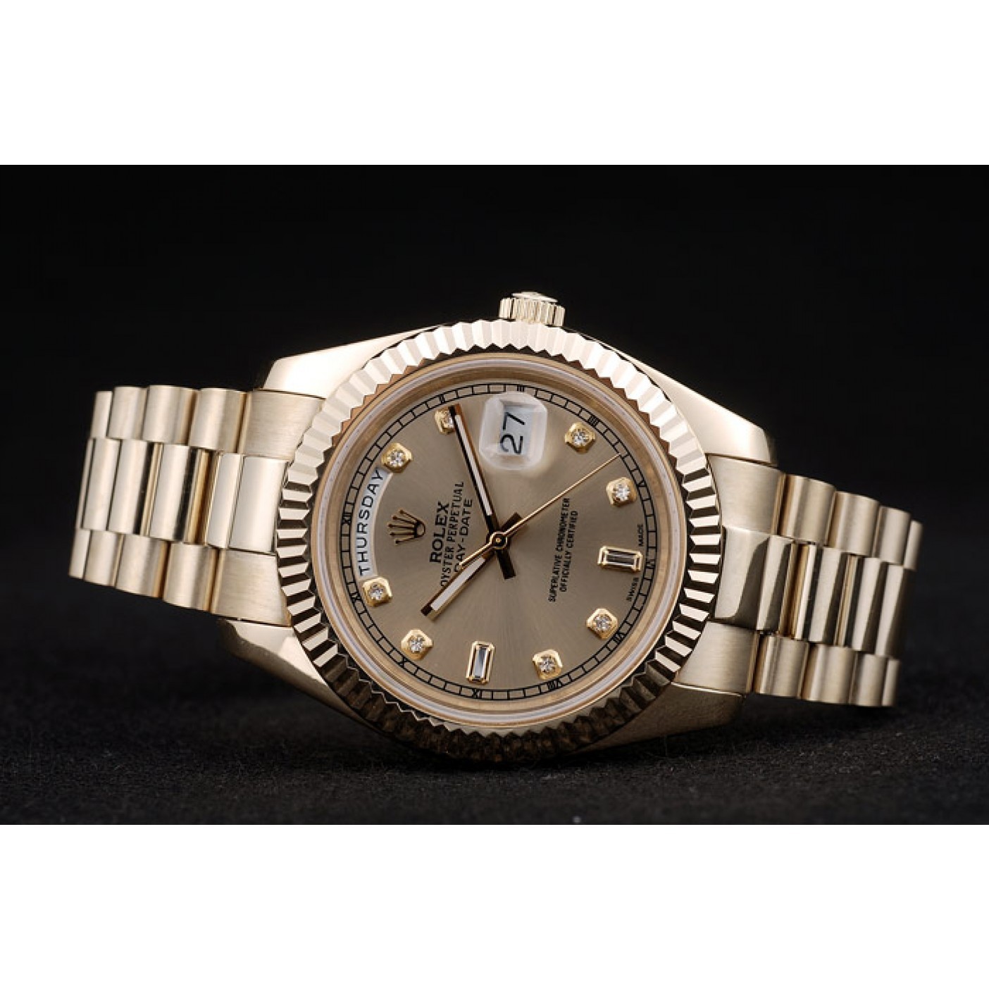 Rolex Swiss DayDate Gold Stainless Steel Ribbed Bezel Gold Dial 41997