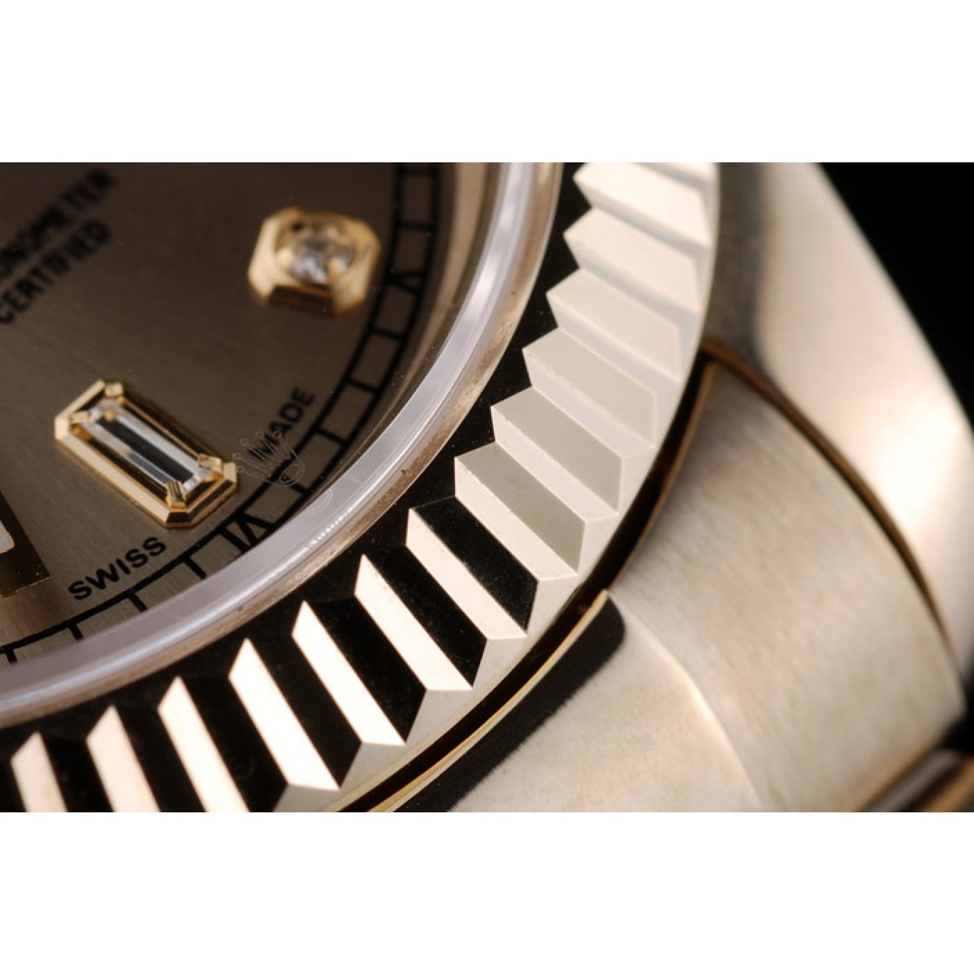 Rolex Swiss DayDate Gold Stainless Steel Ribbed Bezel Gold Dial 41997