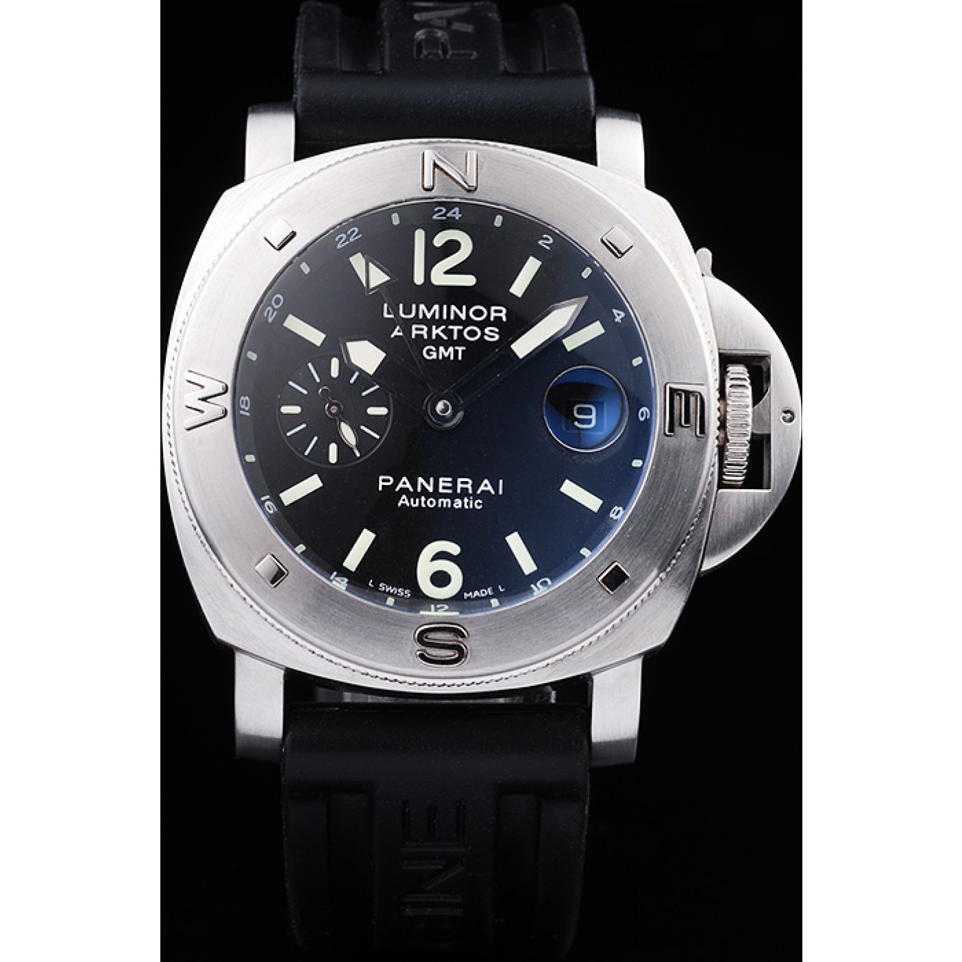 Panerai Luminor Brushed Stainless Steel Case Black Dial Black Rubber Strap 98164