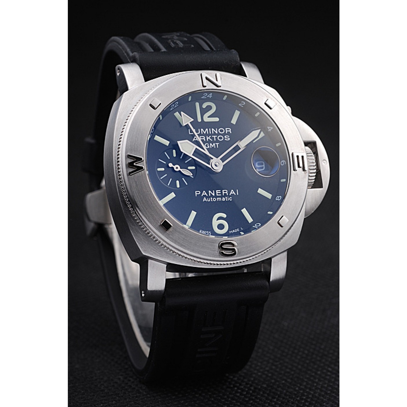 Panerai Luminor Brushed Stainless Steel Case Black Dial Black Rubber Strap 98164