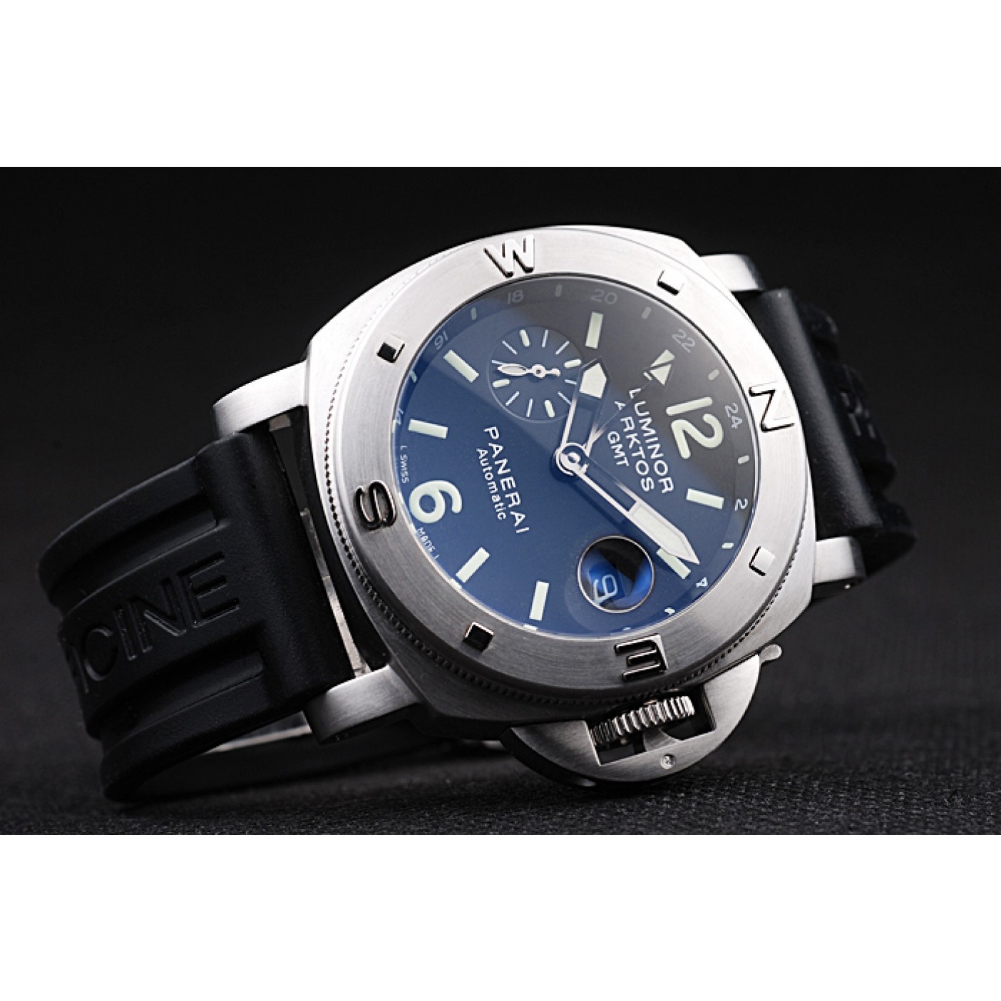 Panerai Luminor Brushed Stainless Steel Case Black Dial Black Rubber Strap 98164