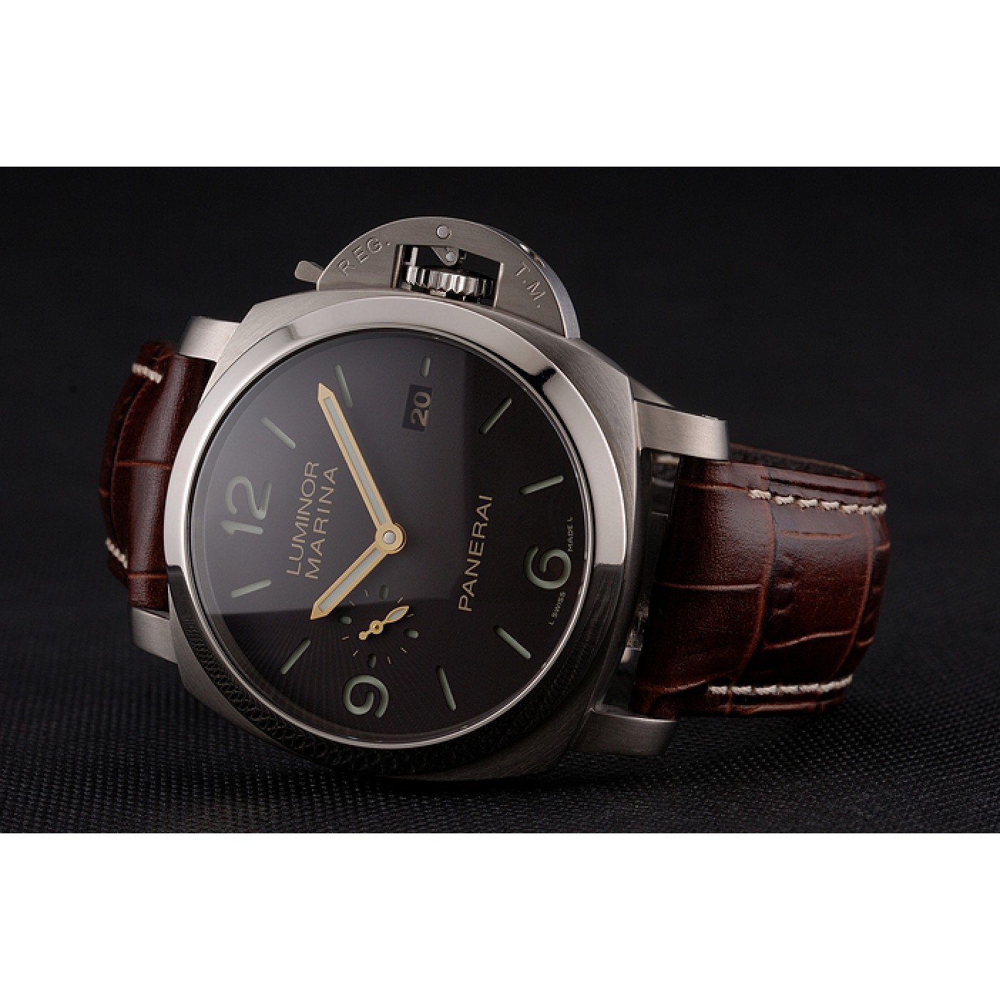 Swiss Panerai Luminor Marina 1950 3 Days Brown Dial Stainless Steel Case Brown Leather Strap