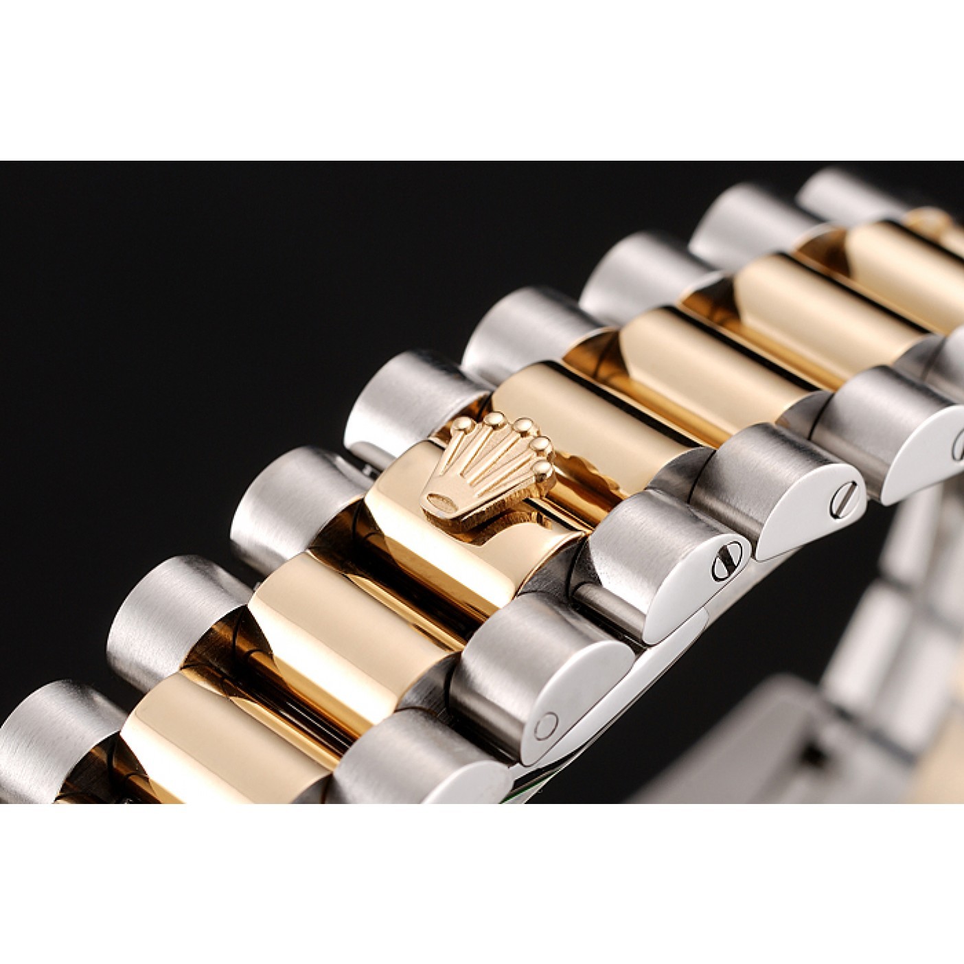 Swiss Rolex Day-Date Black Dial Gold Diamond Case Two Tone Stainless Steel Bracelet 1453975