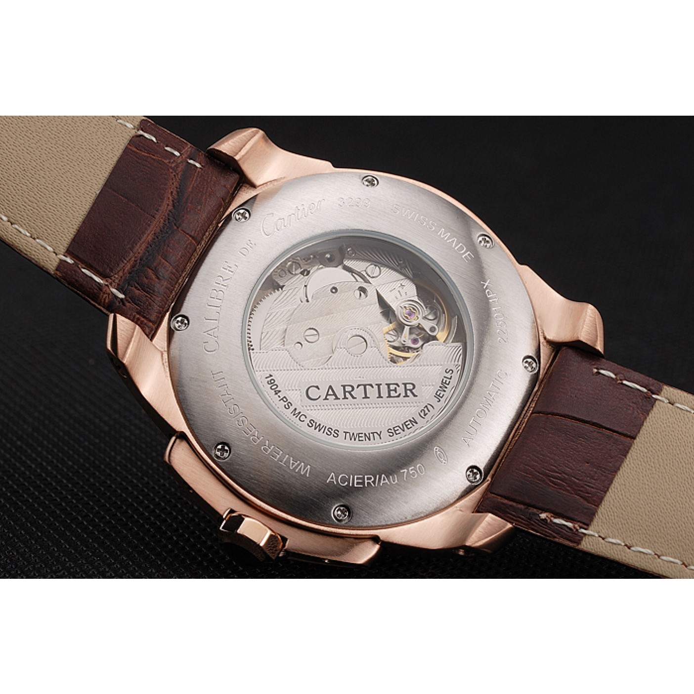 Cartier Calibre De Cartier Small Seconds White Dial Rose Gold Case Brown Leather Strap