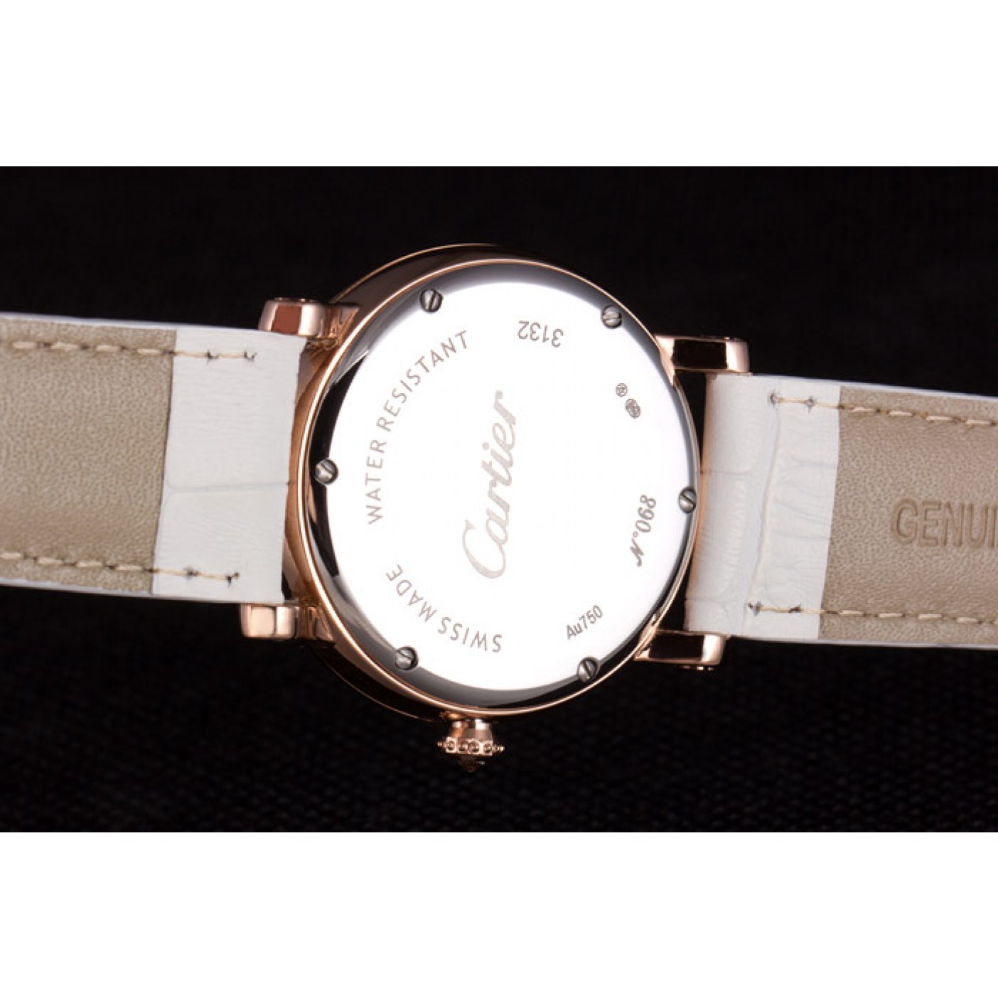 Cheap Cartier Moonphase Rose Gold Watch with White Leather Band ct254 621373