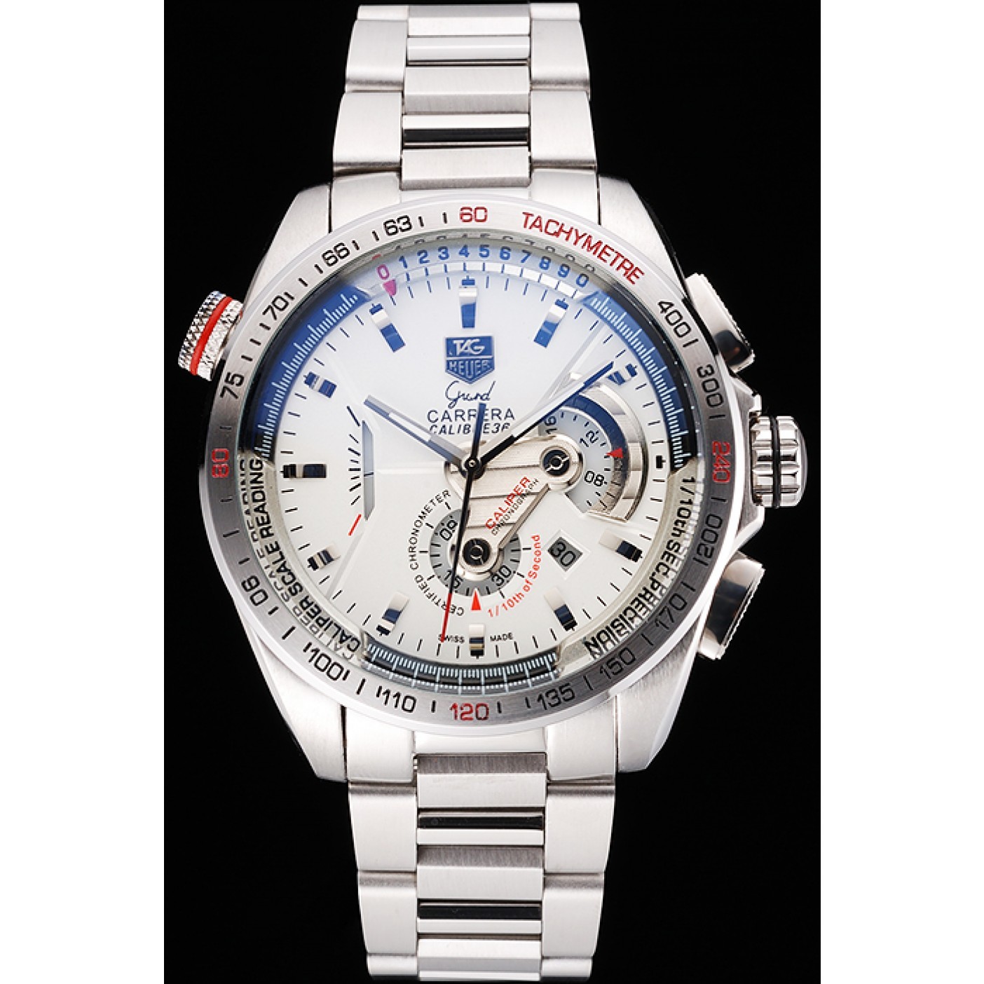 Tag Heuer Carrera Tachymeter Bezel White Dial Stainless Steel Strap