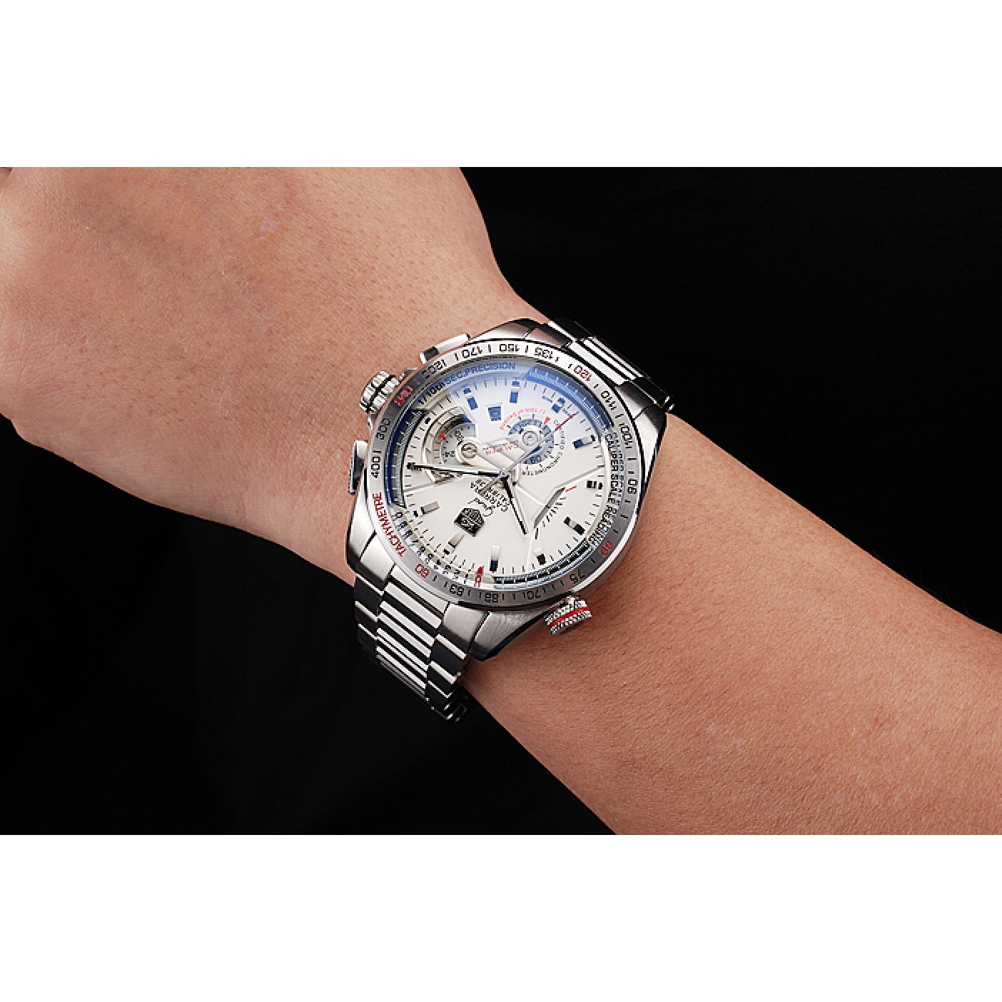 Tag Heuer Carrera Tachymeter Bezel White Dial Stainless Steel Strap