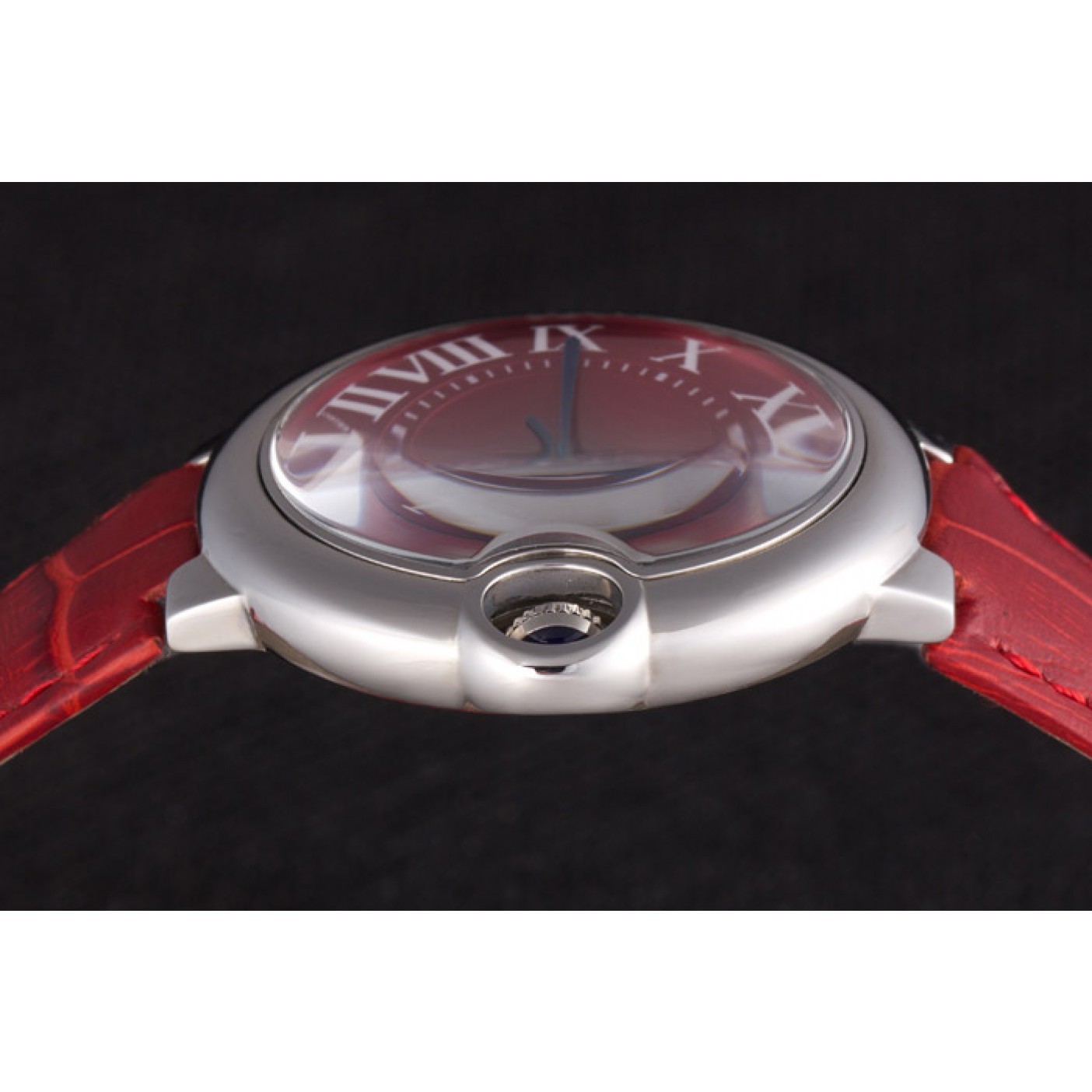 Cheap Cartier Ballon Bleu Silver Bezel with Red Dial and Red Leather Band 621556