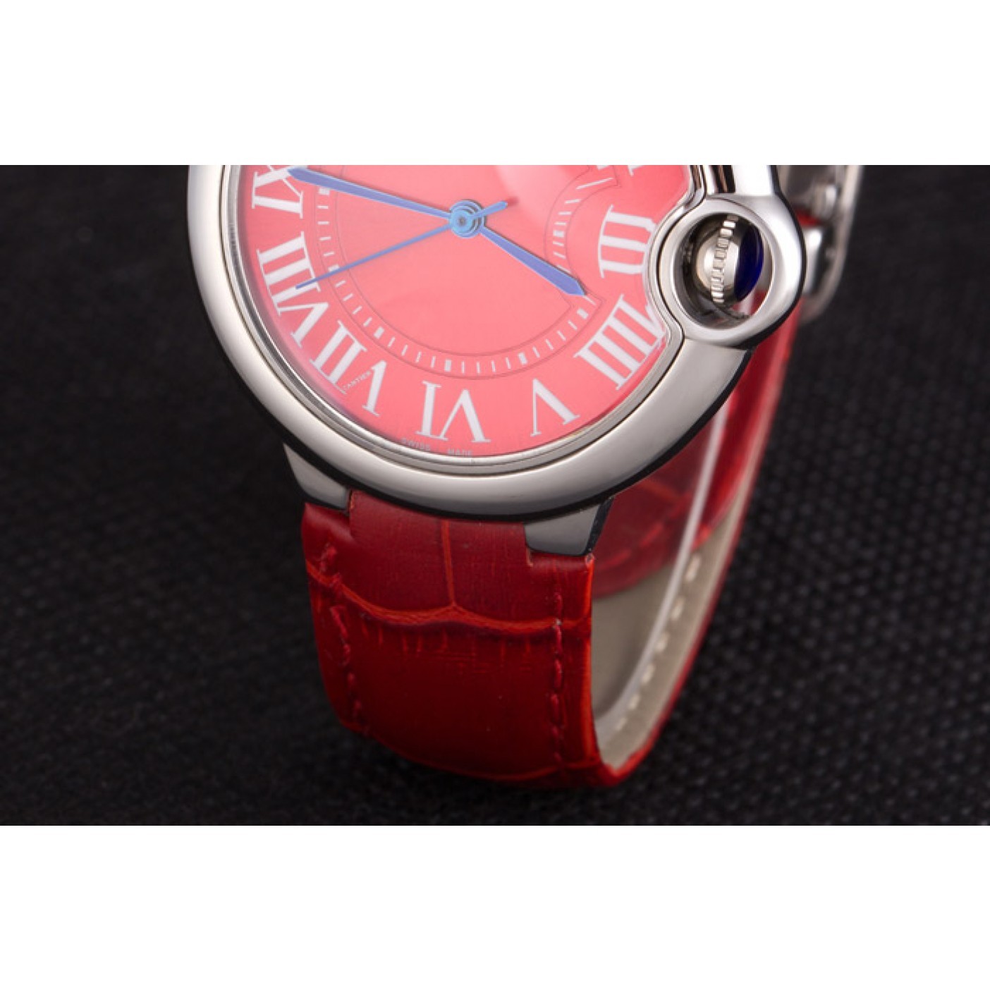 Cheap Cartier Ballon Bleu Silver Bezel with Red Dial and Red Leather Band 621556