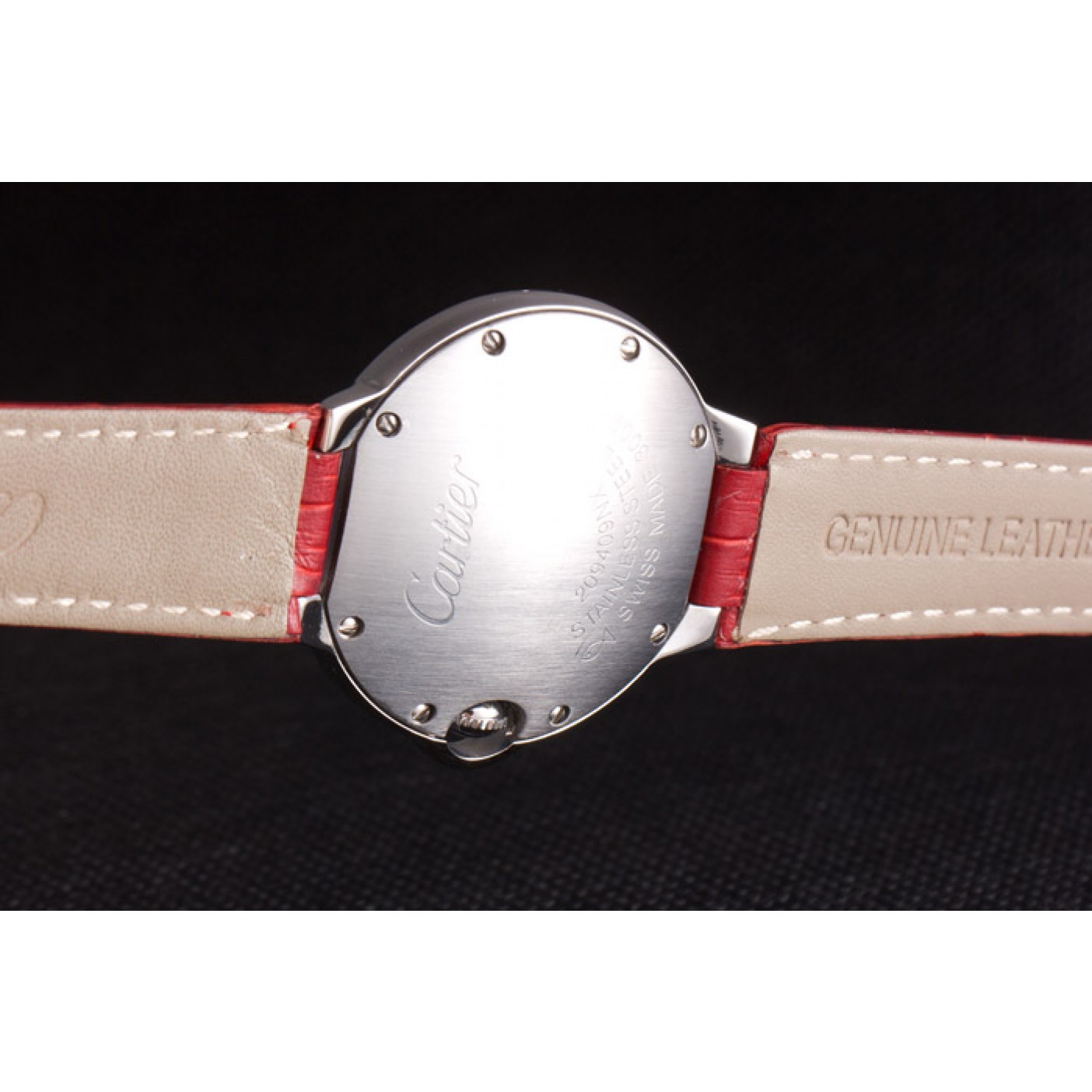 Cheap Cartier Ballon Bleu Silver Bezel with Red Dial and Red Leather Band 621556