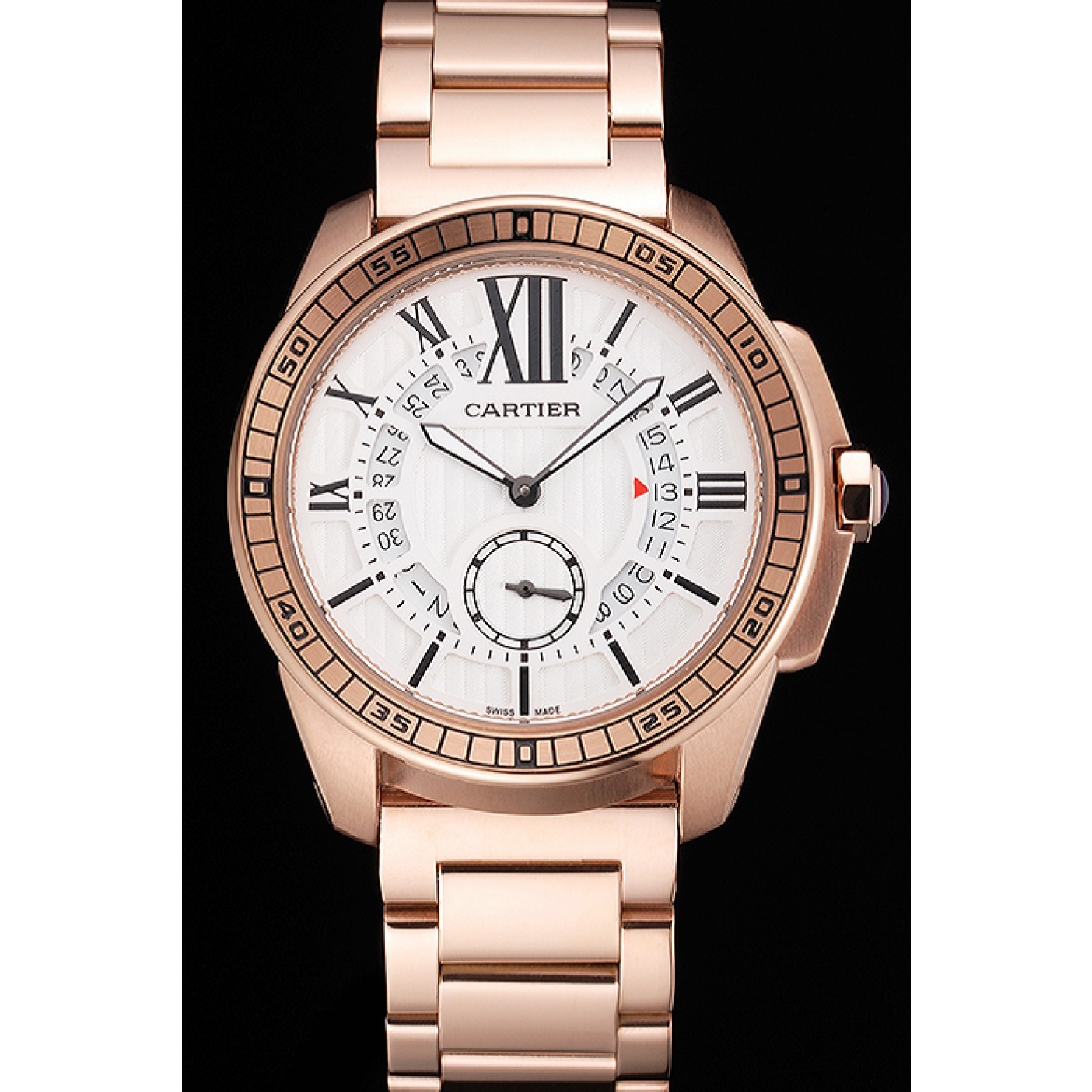 Cheap Cartier Calibre De Cartier Small Seconds White Dial Rose Gold Case And Bracelet