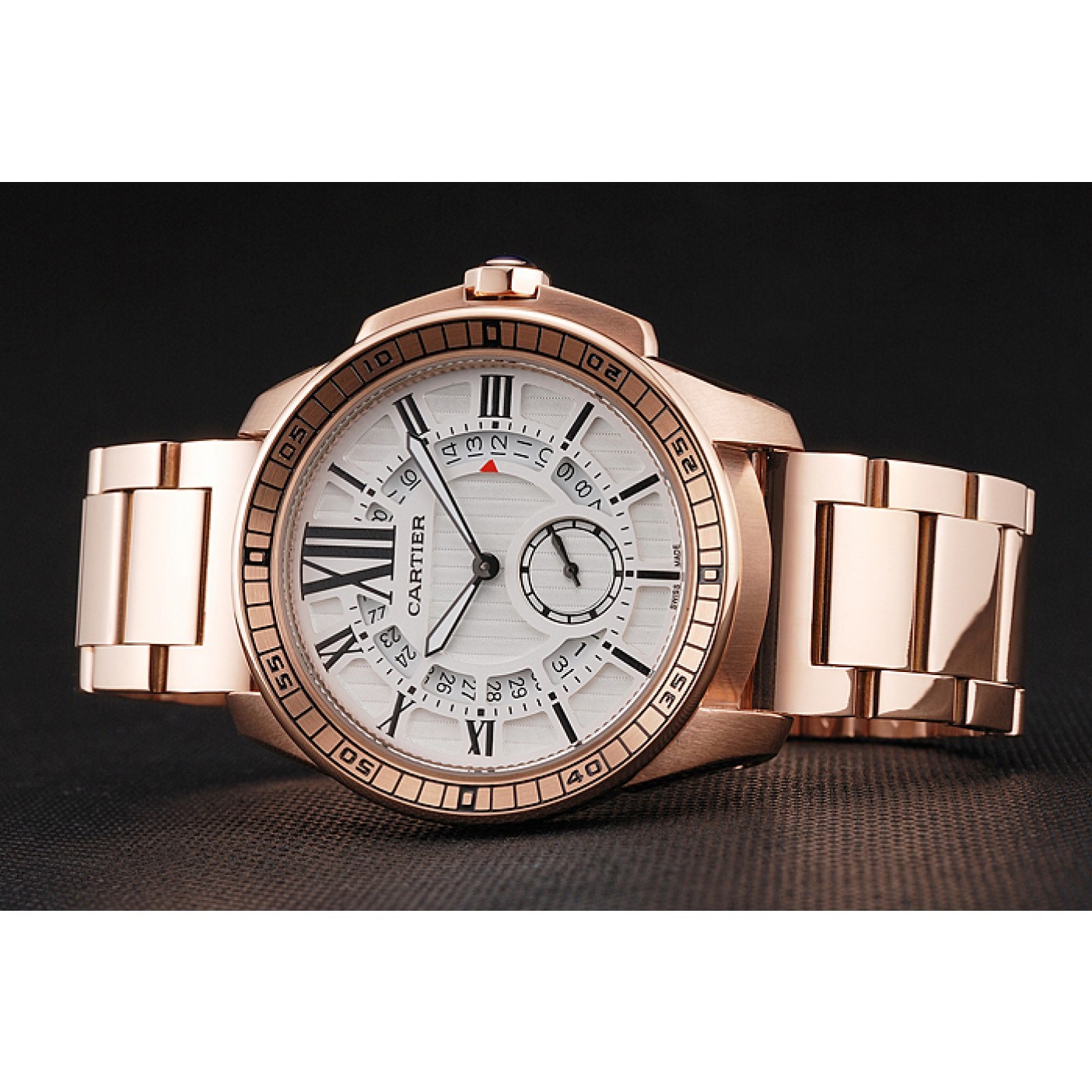 Cheap Cartier Calibre De Cartier Small Seconds White Dial Rose Gold Case And Bracelet