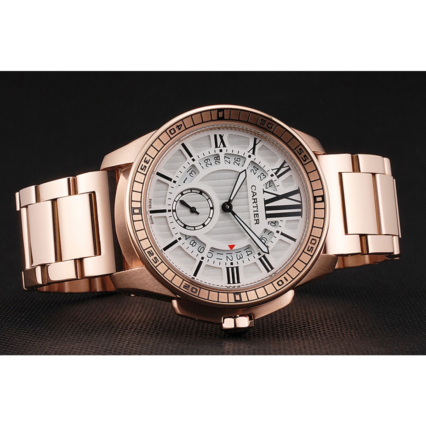 Cheap Cartier Calibre De Cartier Small Seconds White Dial Rose Gold Case And Bracelet