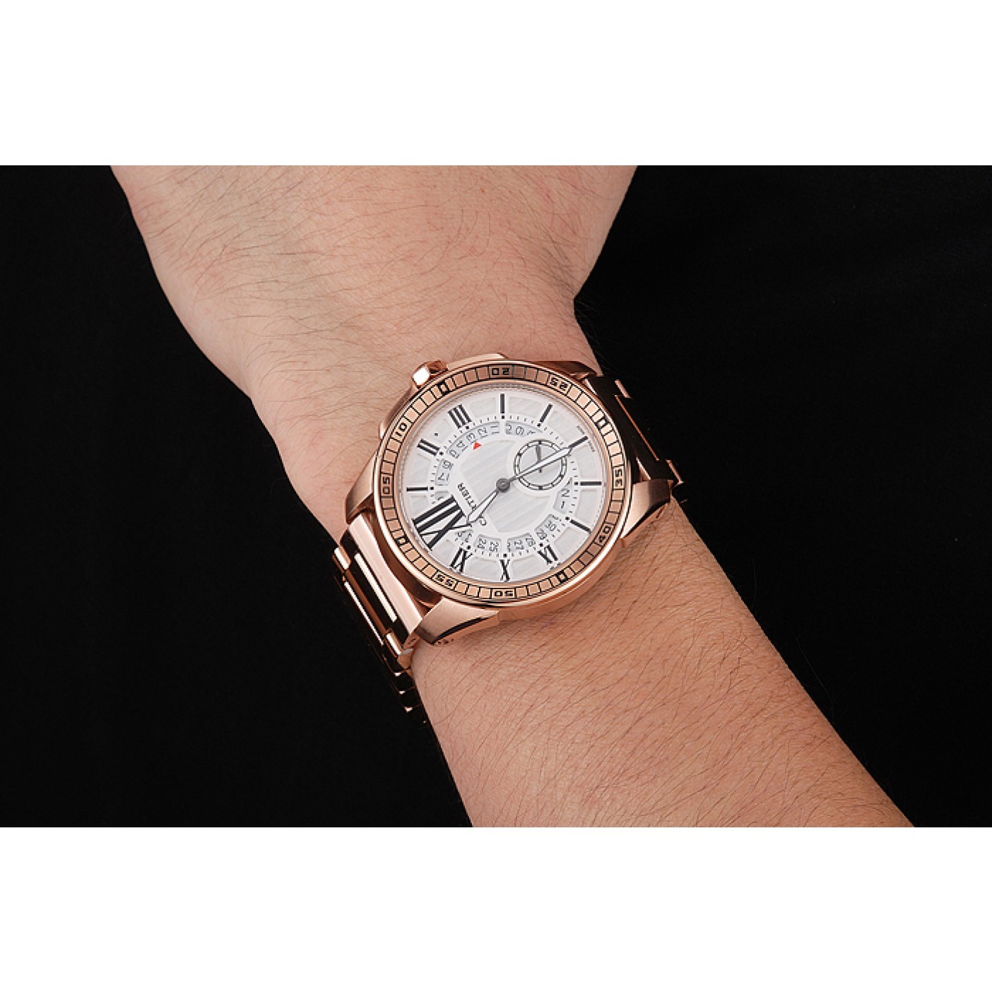 Cheap Cartier Calibre De Cartier Small Seconds White Dial Rose Gold Case And Bracelet