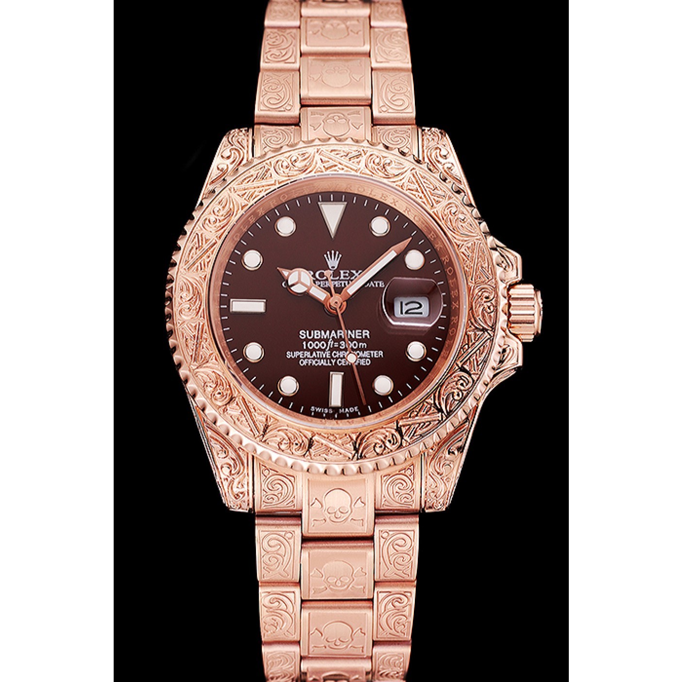 Swiss Rolex Submariner Skull Limited Edition Brown Dial Rose Gold Case And Bracelet 1454087