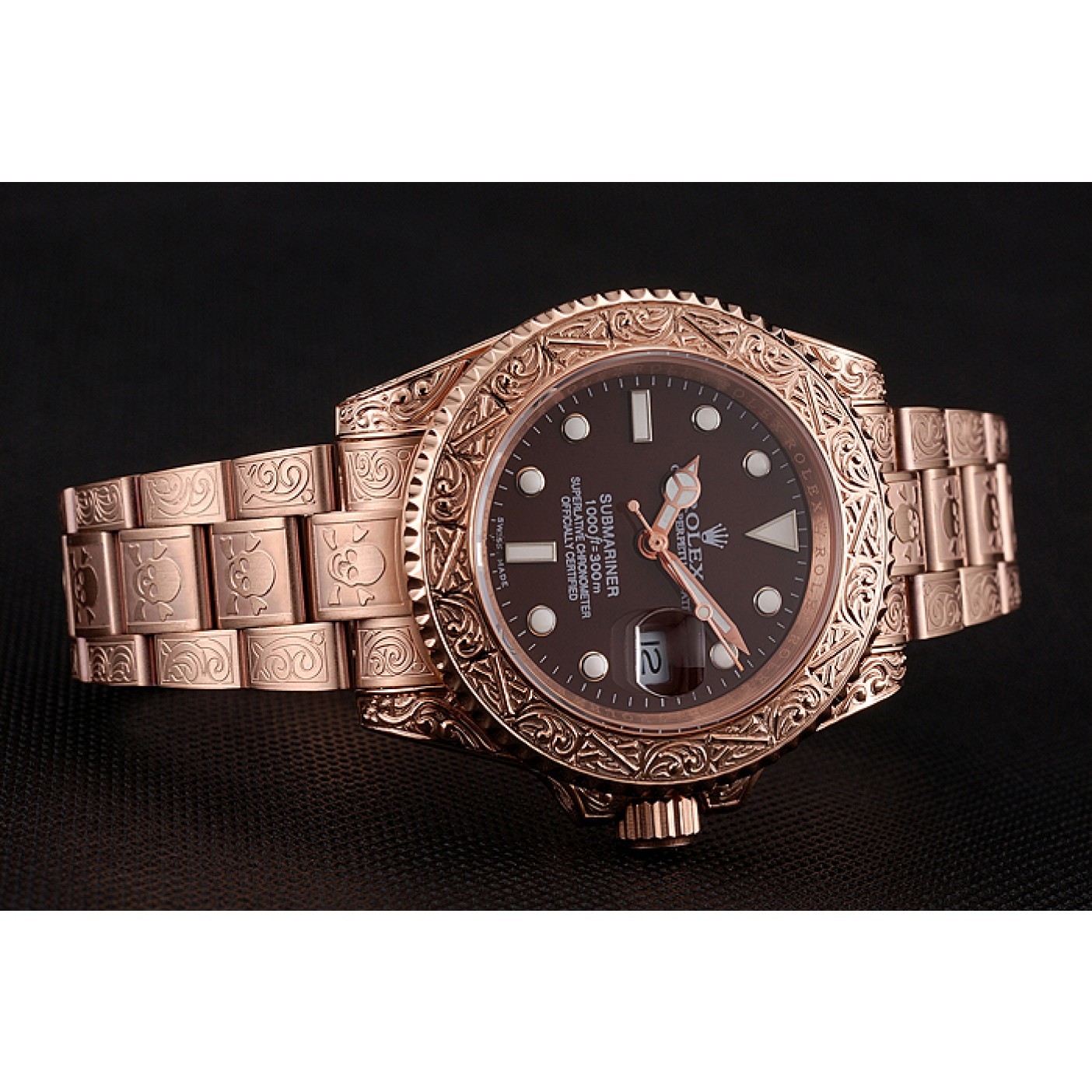 Swiss Rolex Submariner Skull Limited Edition Brown Dial Rose Gold Case And Bracelet 1454087