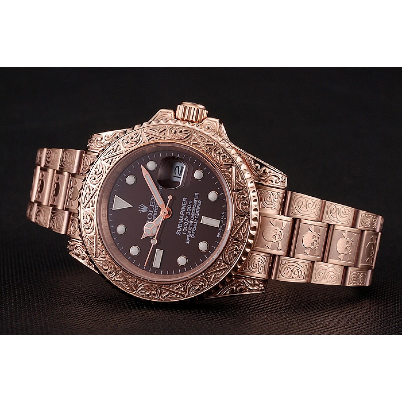 Swiss Rolex Submariner Skull Limited Edition Brown Dial Rose Gold Case And Bracelet 1454087