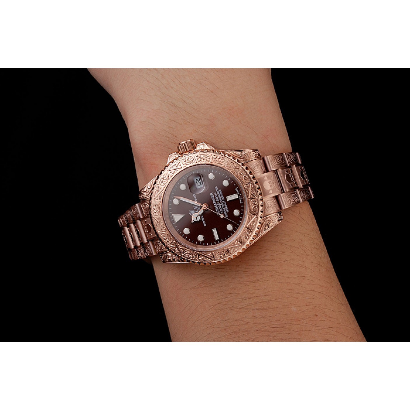 Swiss Rolex Submariner Skull Limited Edition Brown Dial Rose Gold Case And Bracelet 1454087