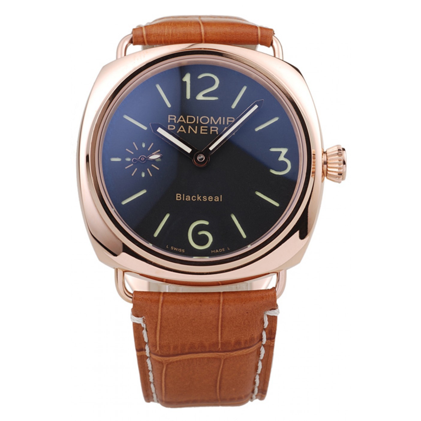 Panerai Radiomir Rose Gold Case Black Dial Brown Leather Strap 98137