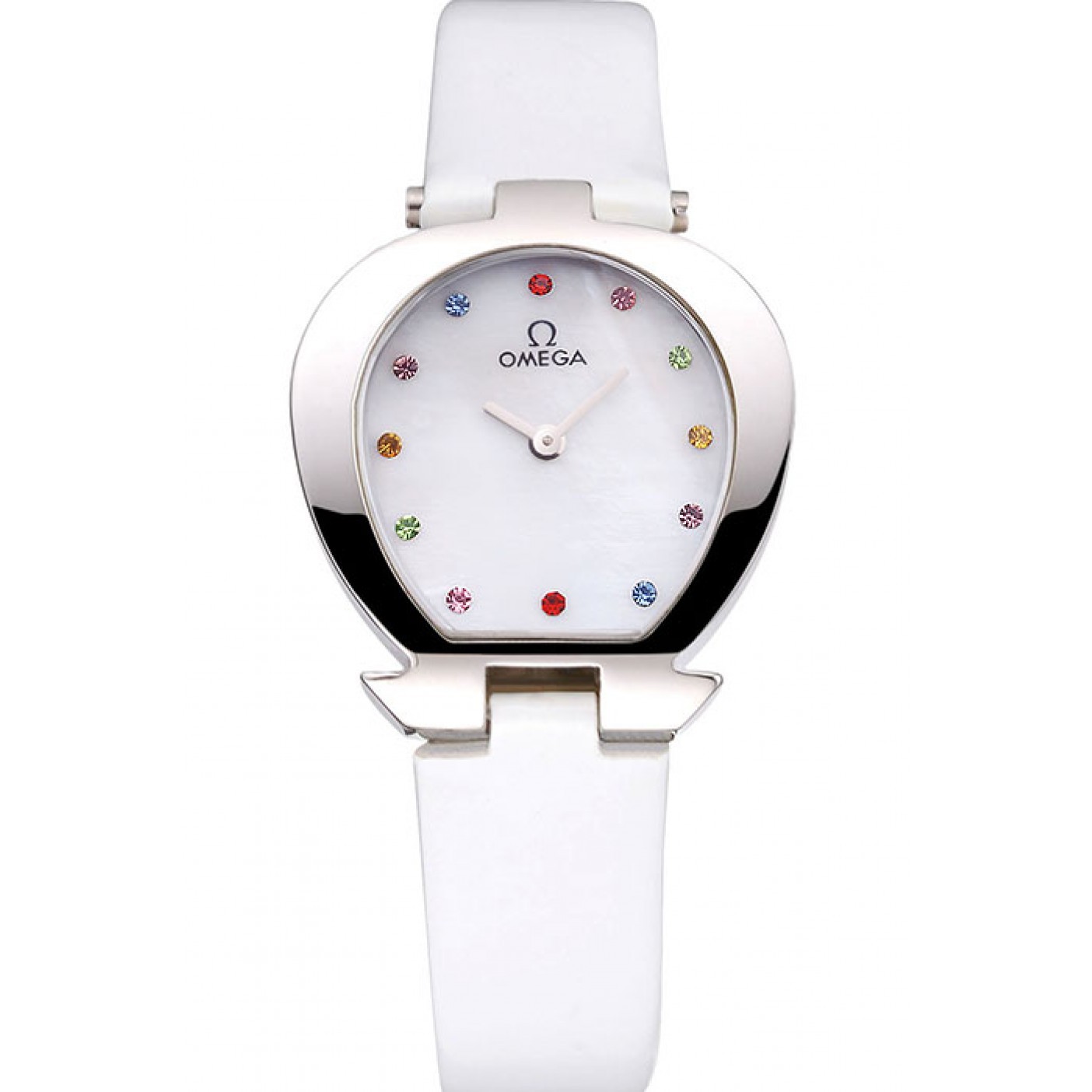 Omega Ladies Watch White Dial With Jewels Stainless Steel Case White Leather Strap 622817