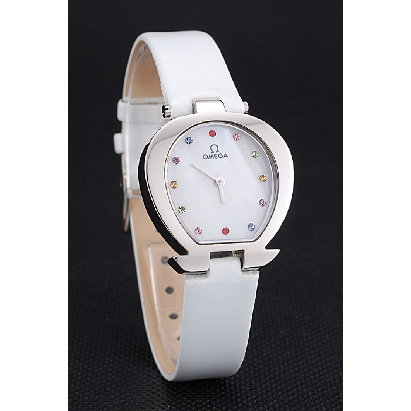 Omega Ladies Watch White Dial With Jewels Stainless Steel Case White Leather Strap 622817