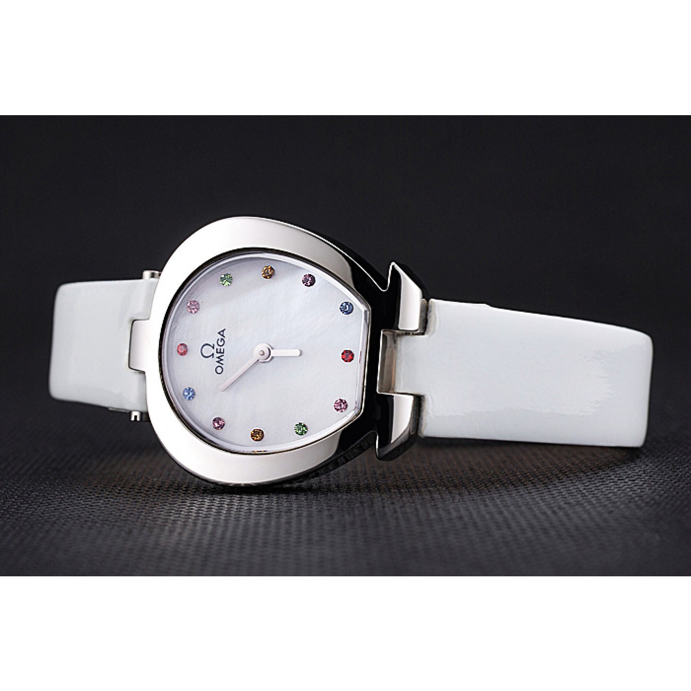 Omega Ladies Watch White Dial With Jewels Stainless Steel Case White Leather Strap 622817