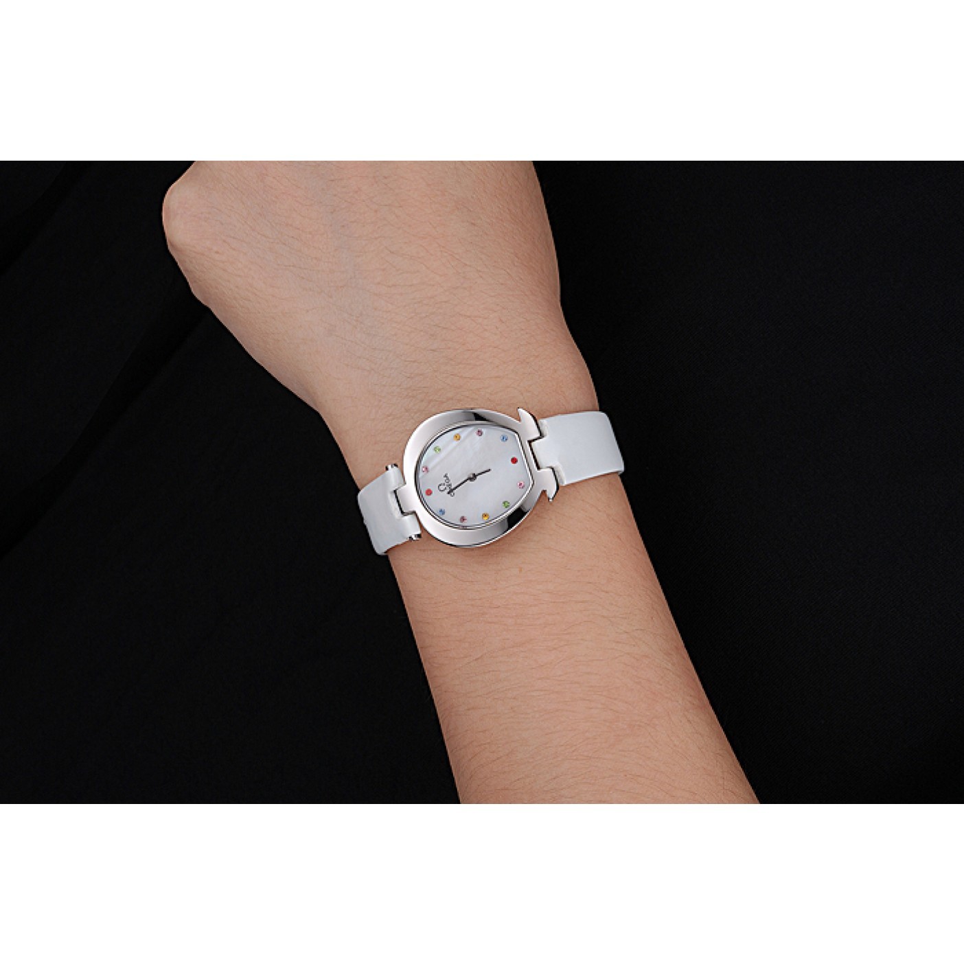 Omega Ladies Watch White Dial With Jewels Stainless Steel Case White Leather Strap 622817