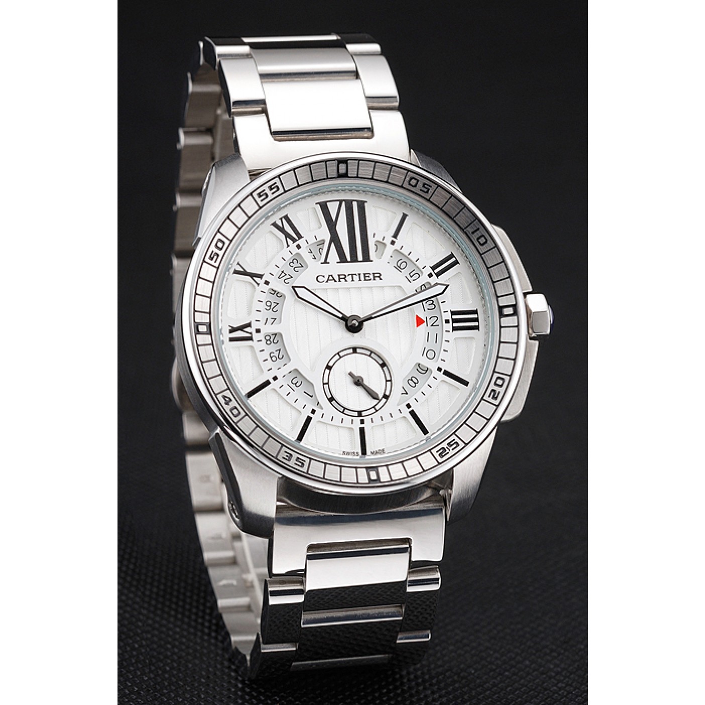 Fake Cartier Calibre De Cartier Small Seconds White Dial Stainless Steel Case And Bracelet