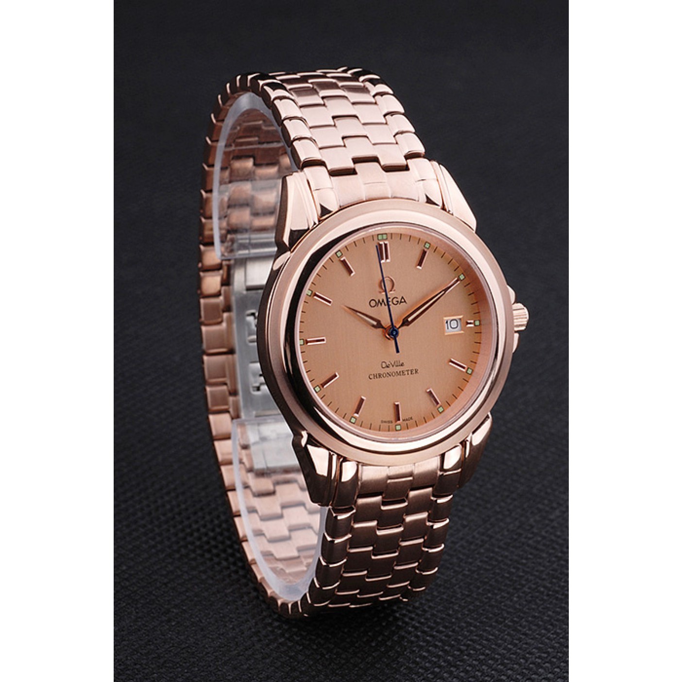 Omega De Ville Rose Gold Dial Rose Gold Stainless Steel Bracelet 1454188