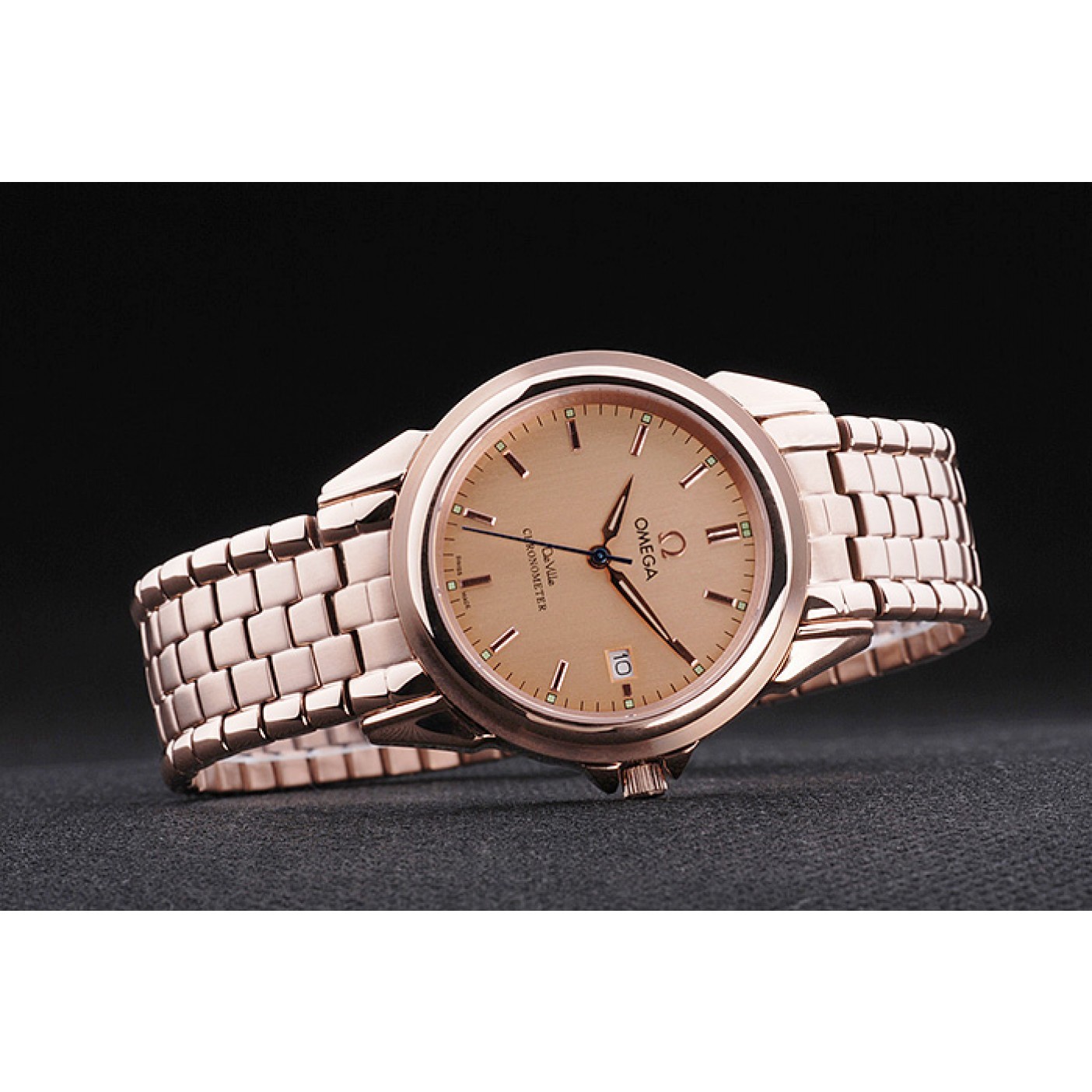 Omega De Ville Rose Gold Dial Rose Gold Stainless Steel Bracelet 1454188