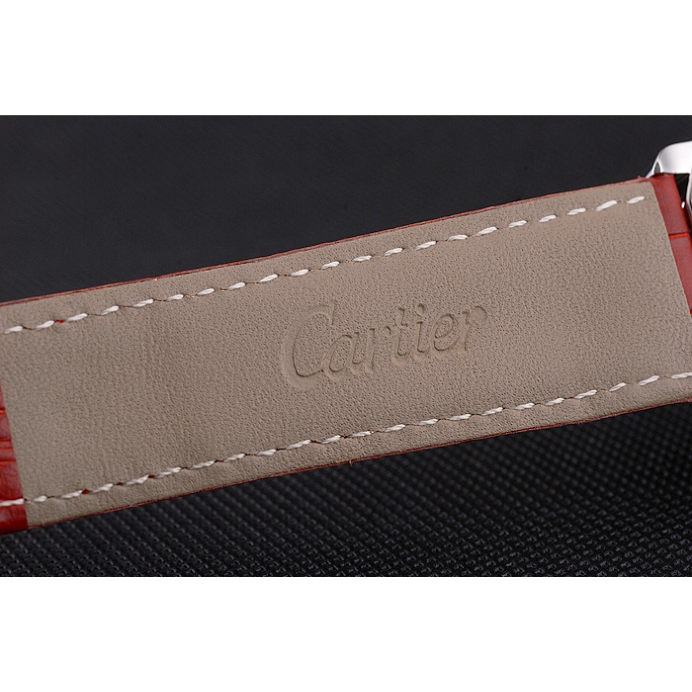 Rep Cartier Ronde Louis Cartier White Dial Stainless Steel Case Diamond Bezel Red Leather Strap