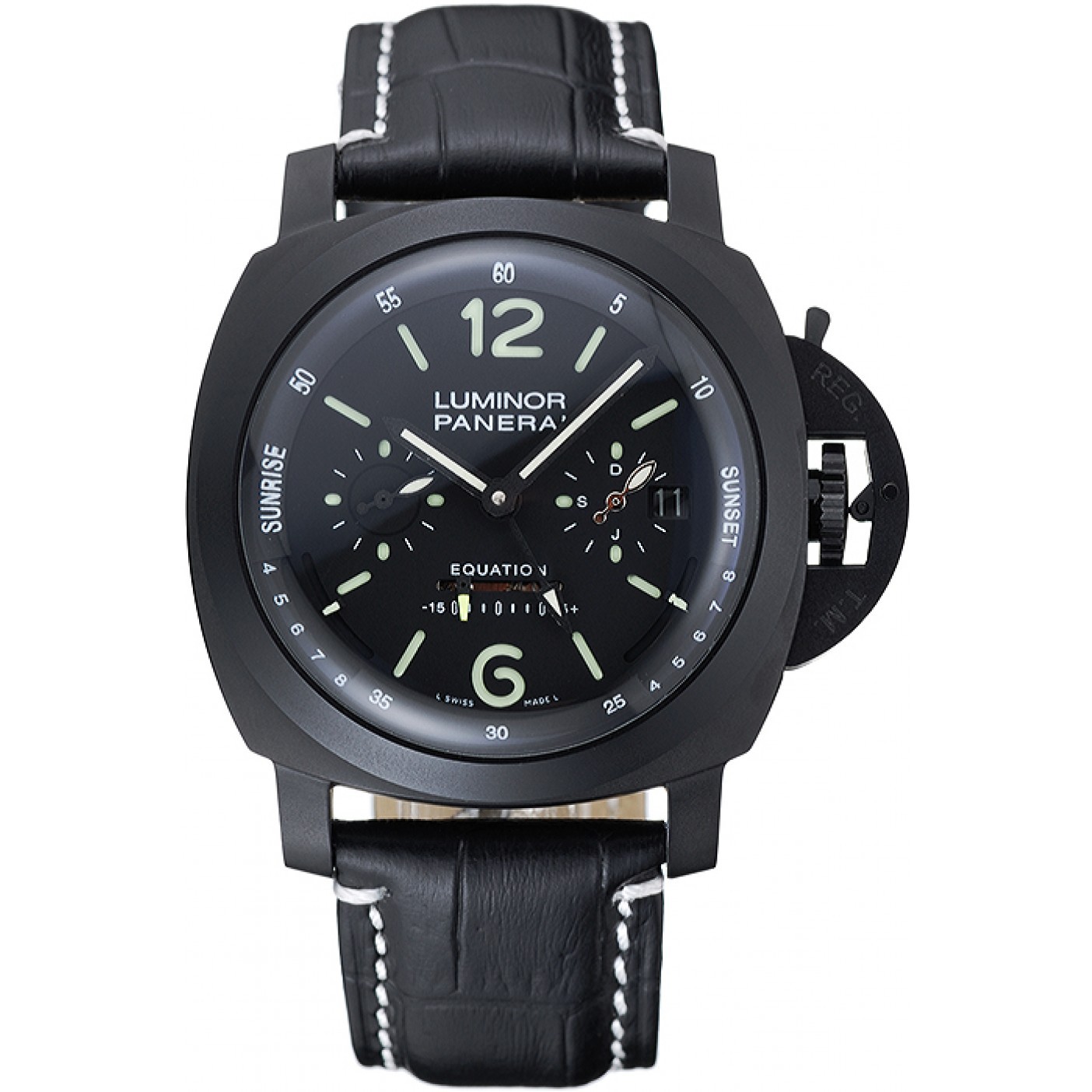 Panerai Luminor Black Ionized Stainless Steel Case Black Dial Black Leather Strap 98162