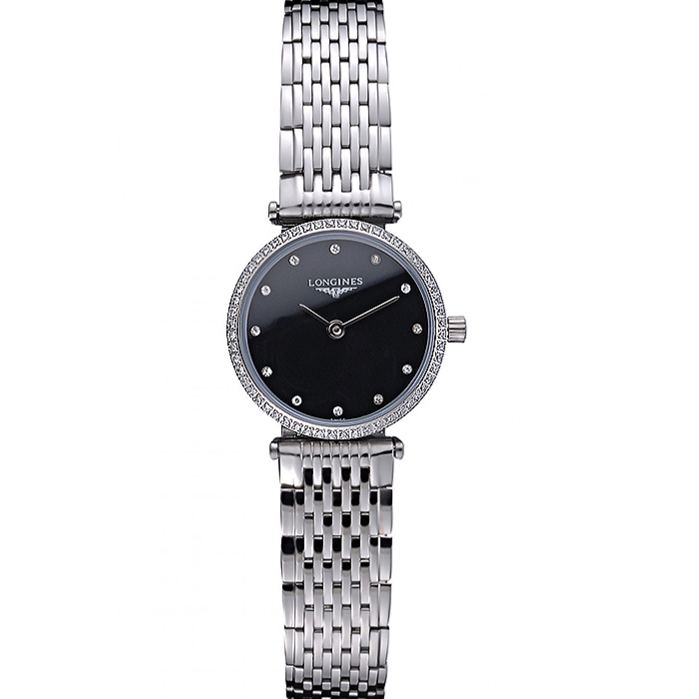 Longines La Grande Classique Stainless Steel Black Dial Diamond Bezel Femme 622108