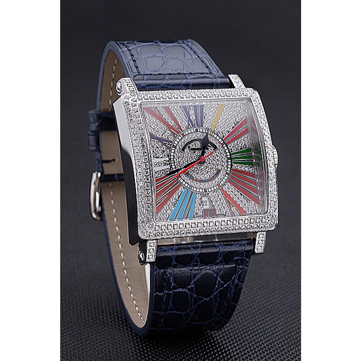 Franck Muller Master Square Color Dreams Diamonds Dial Diamonds Case Blue Leather Strap 622359