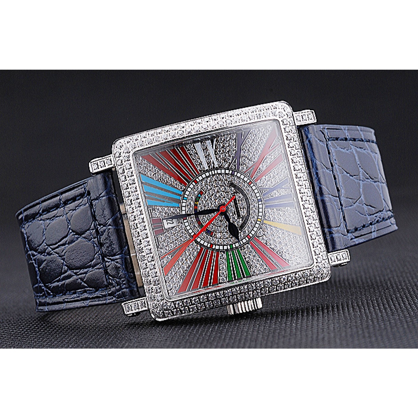 Franck Muller Master Square Color Dreams Diamonds Dial Diamonds Case Blue Leather Strap 622359