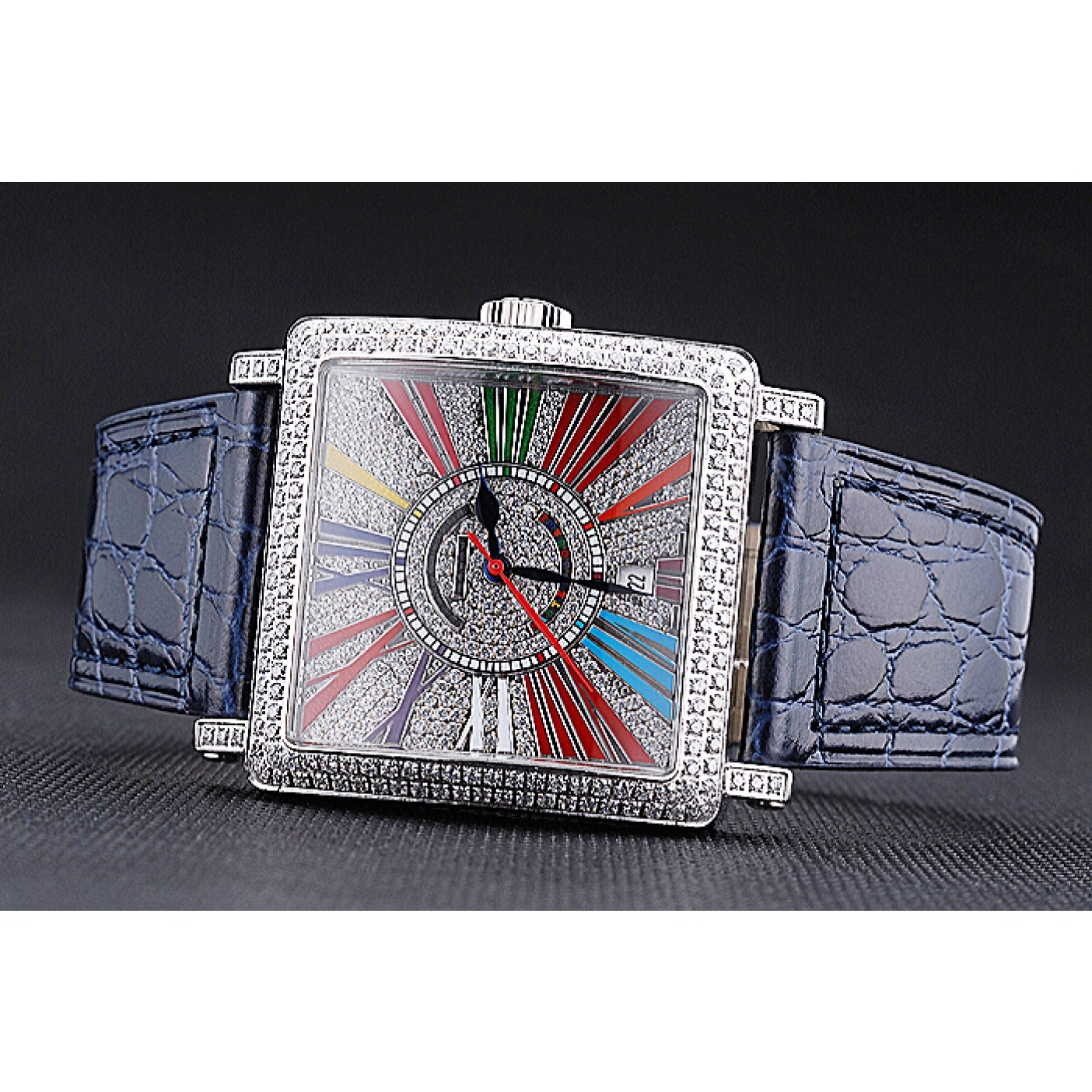 Franck Muller Master Square Color Dreams Diamonds Dial Diamonds Case Blue Leather Strap 622359