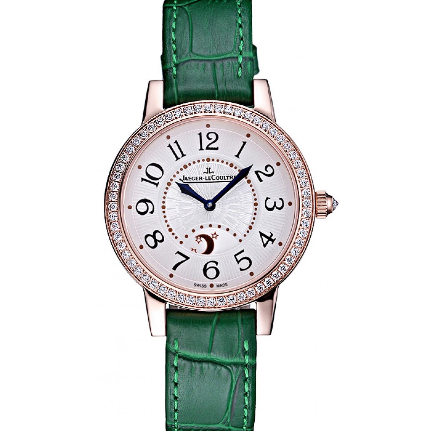 Jaeger LeCoultre Rendez-Vous White Dial Green Leather Strap 622085