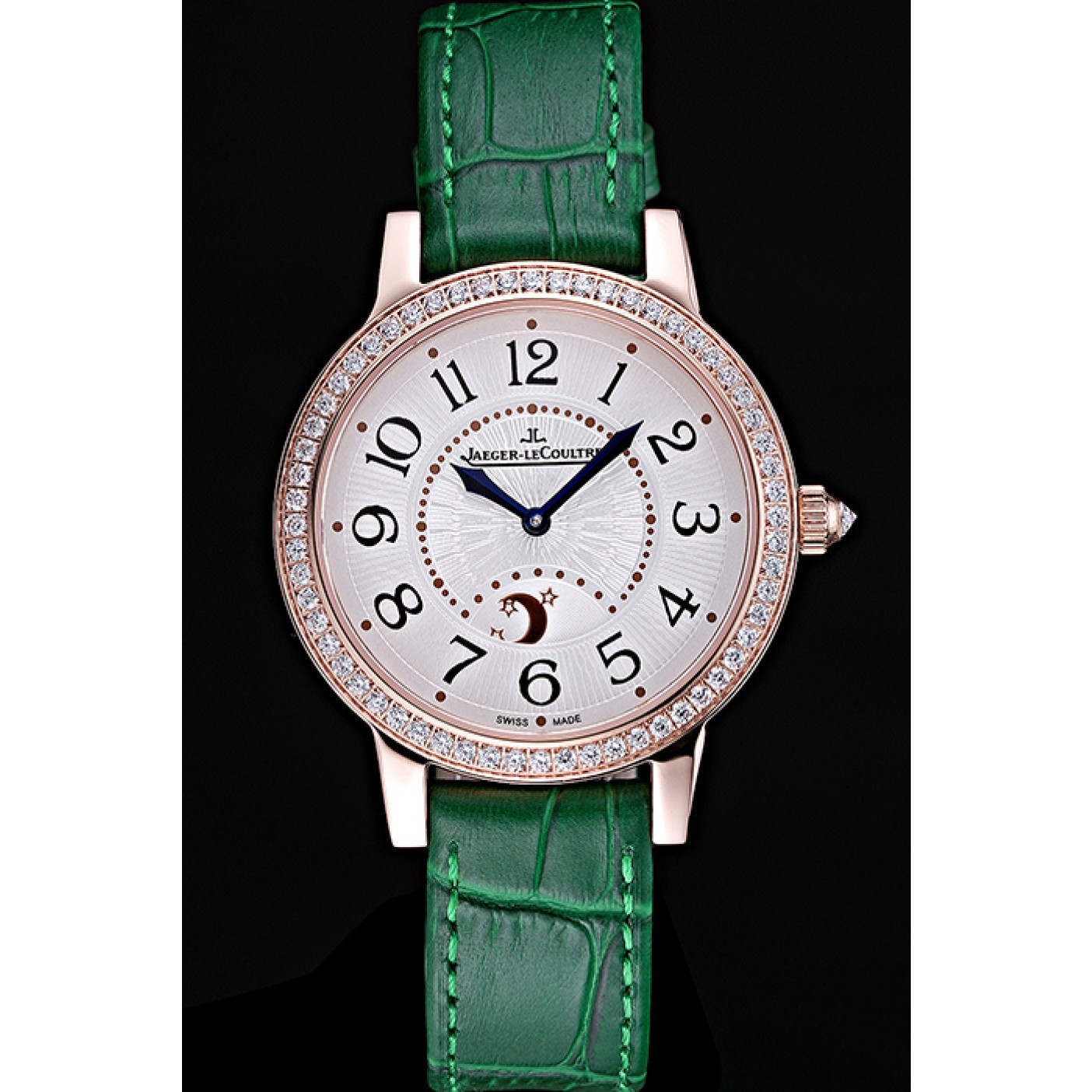 Jaeger LeCoultre Rendez-Vous White Dial Green Leather Strap 622085