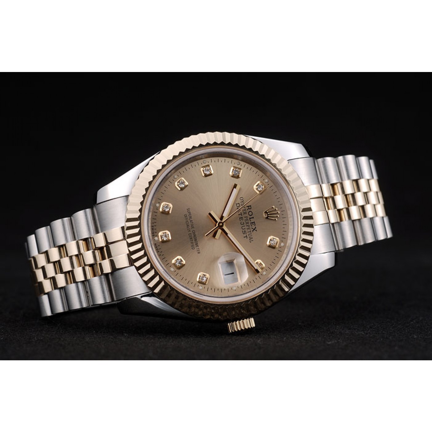 Rolex DateJust Gold Stainless Steel Ribbed Bezel Goldish Dial 41978