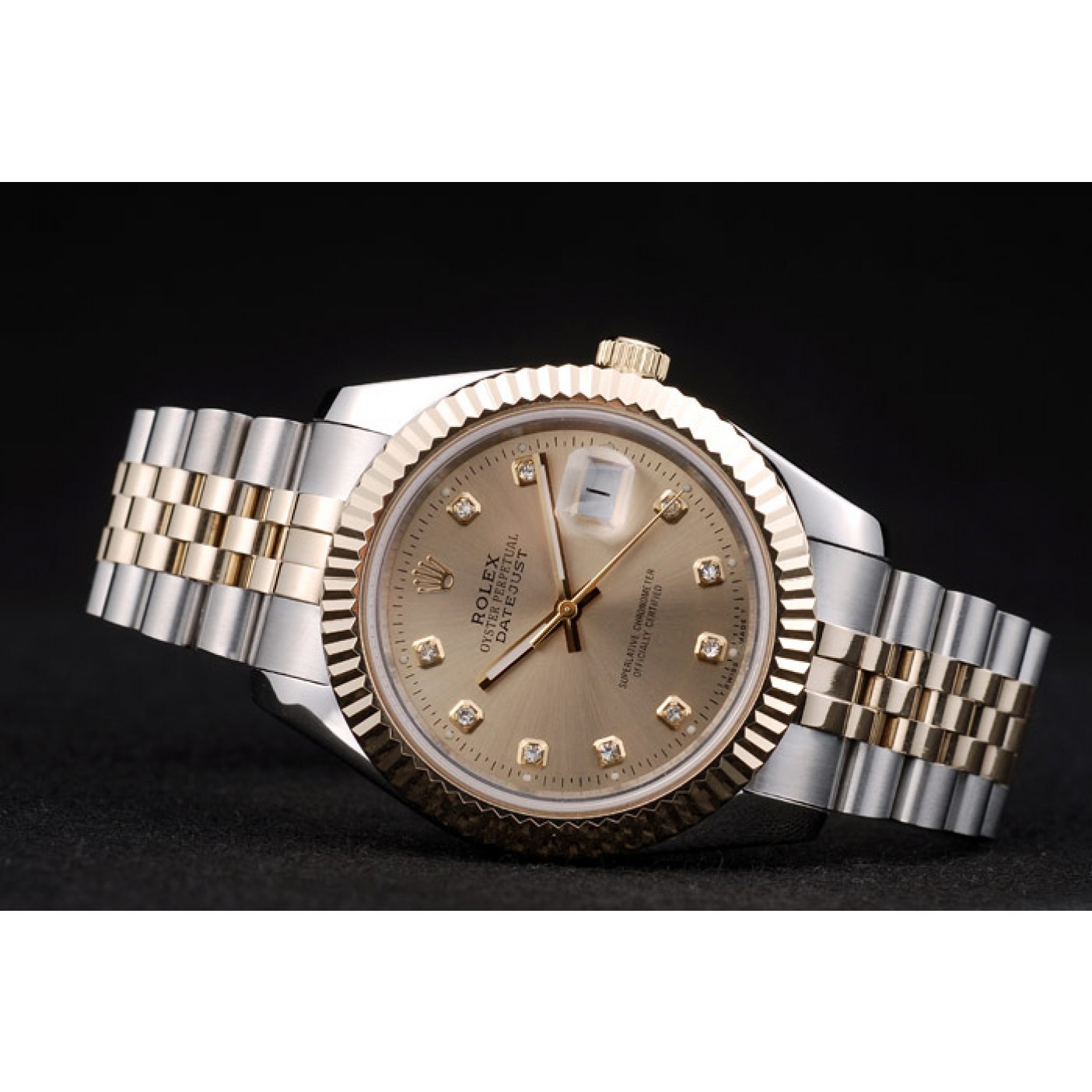 RepTime Watches Rolex DateJust Gold Stainless Steel Ribbed Bezel Goldish Dial 41978