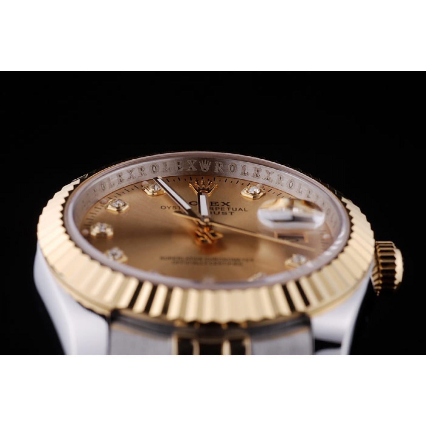 RepTime Watches Rolex Datejust Gold Dial Diamonds Ribbed Bezel 7452