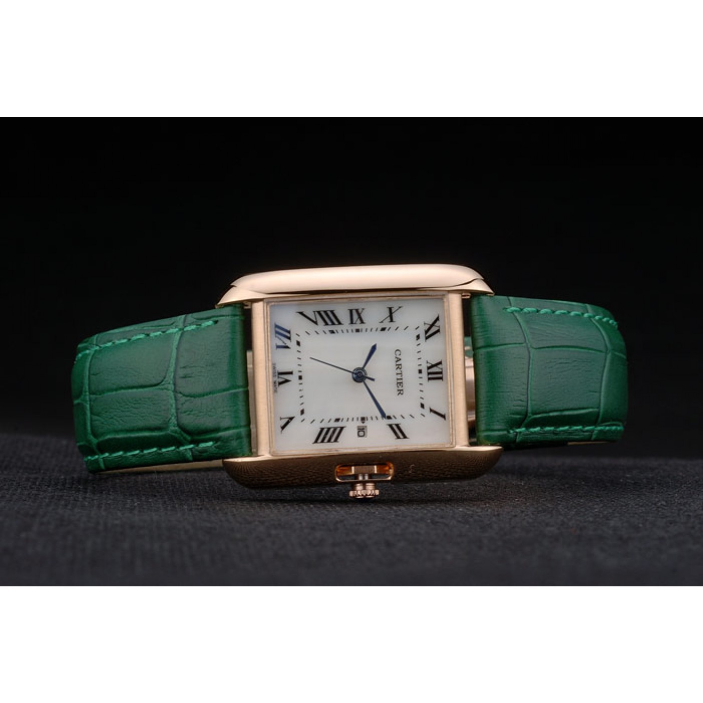 Rep Cartier Tank Anglaise 30mm White Dial Gold Case Green Leather Bracelet