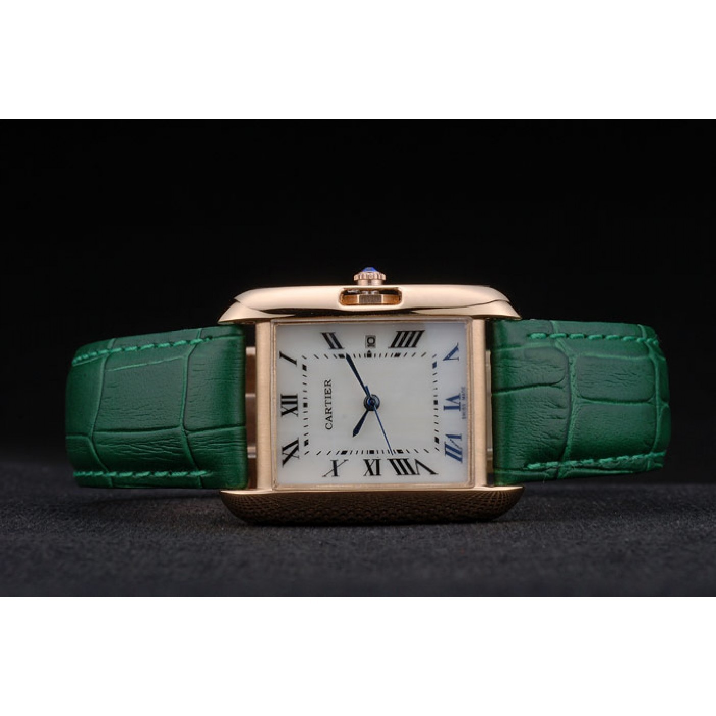 Rep Cartier Tank Anglaise 30mm White Dial Gold Case Green Leather Bracelet