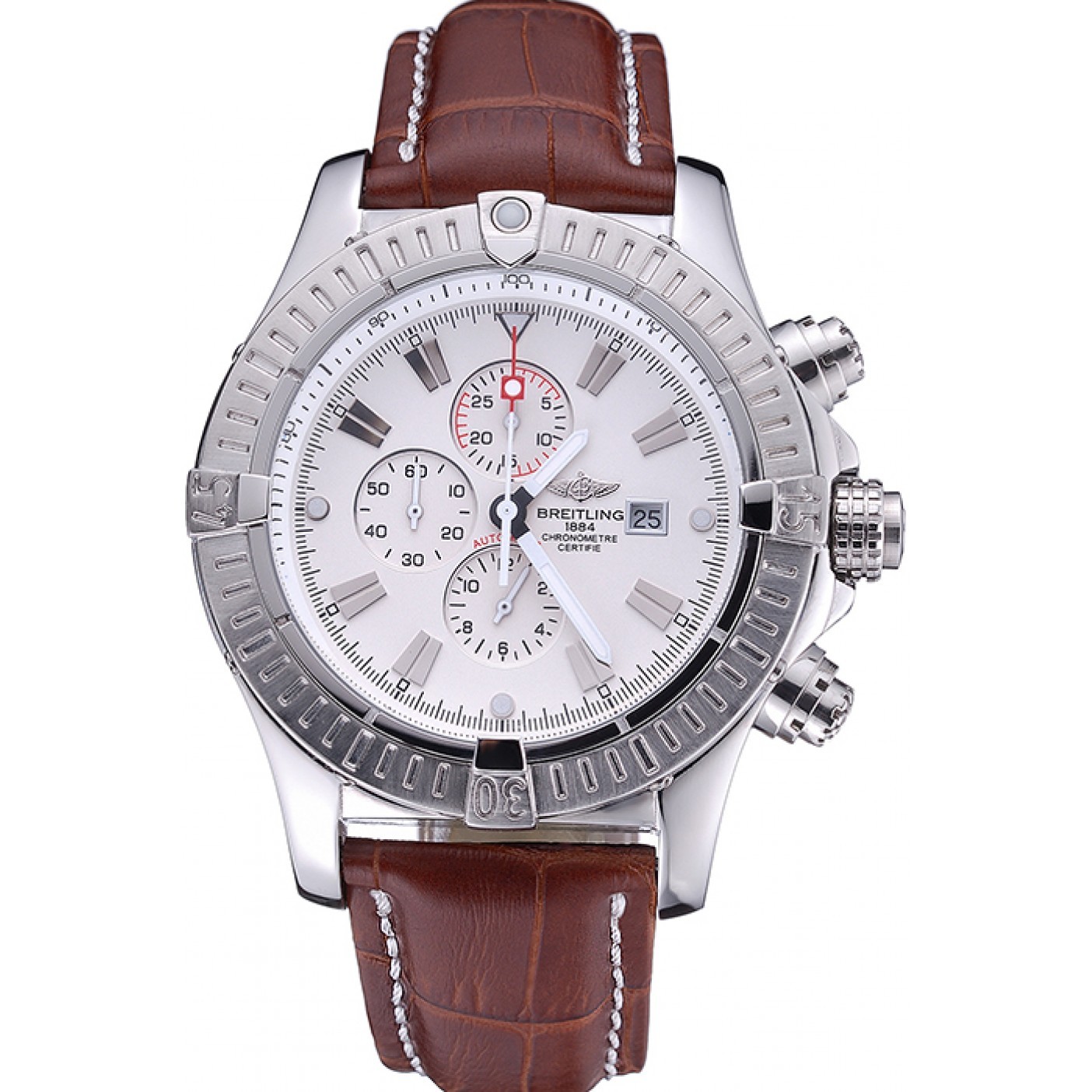 Breitling Chronomat Evolution White Dial Brown Leather Bracelet 622517