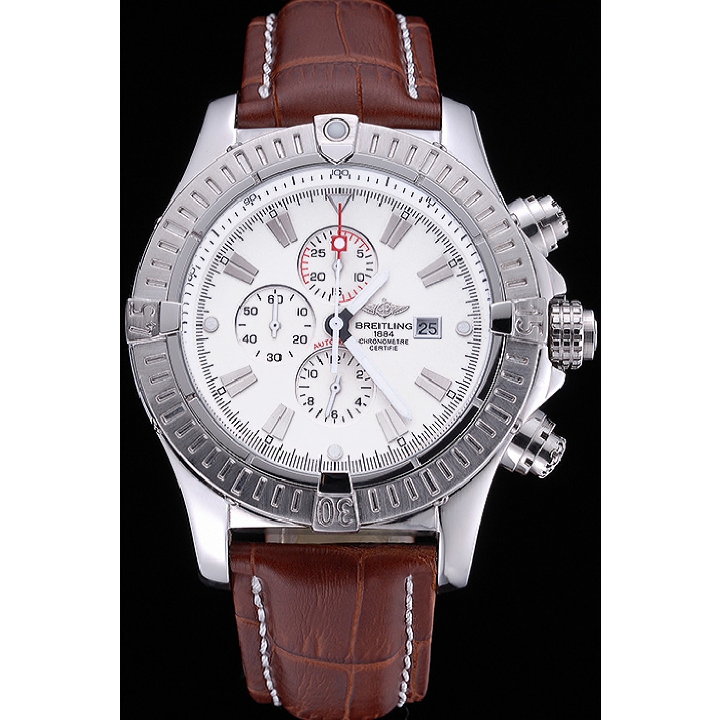 Breitling Chronomat Evolution White Dial Brown Leather Bracelet 622517