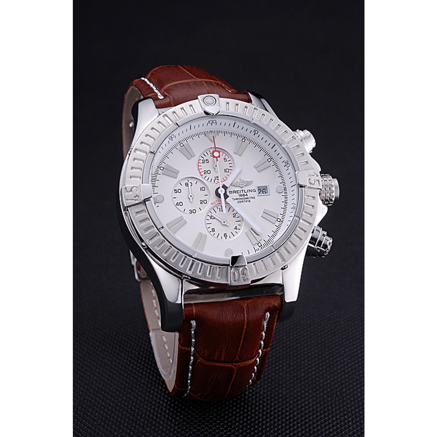 Breitling Chronomat Evolution White Dial Brown Leather Bracelet 622517