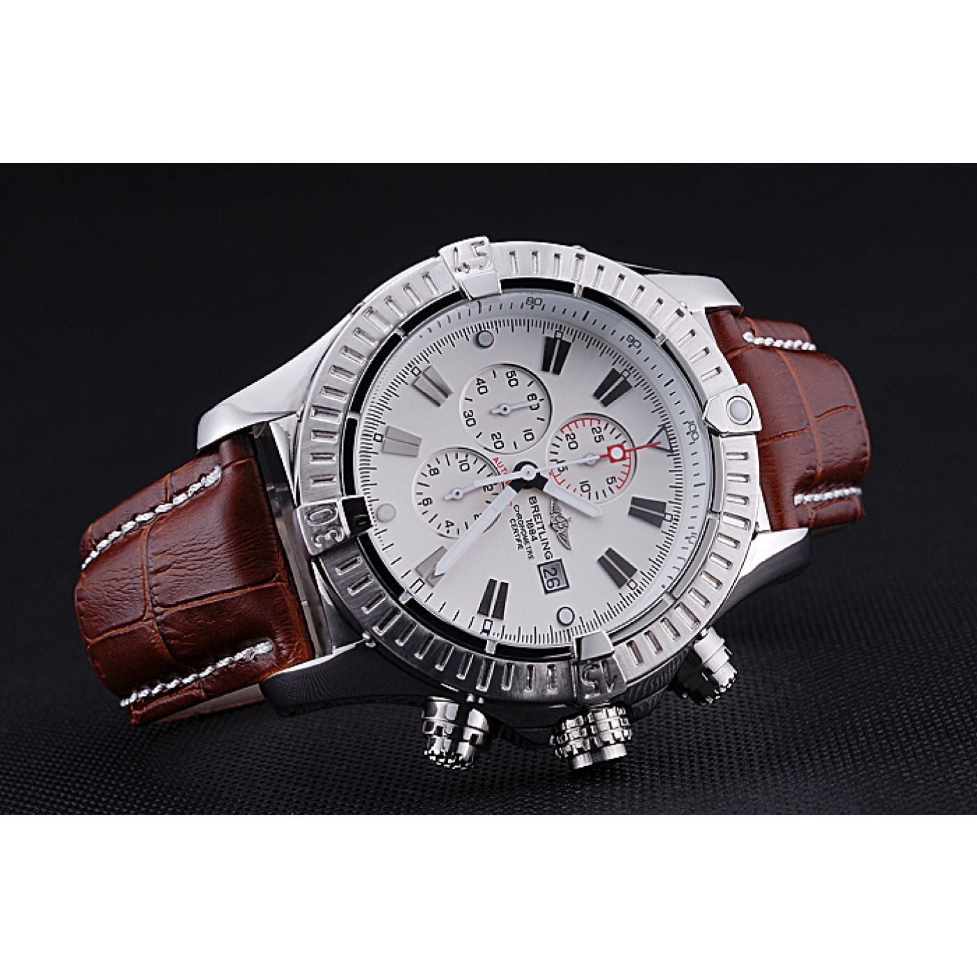 Breitling Chronomat Evolution White Dial Brown Leather Bracelet 622517