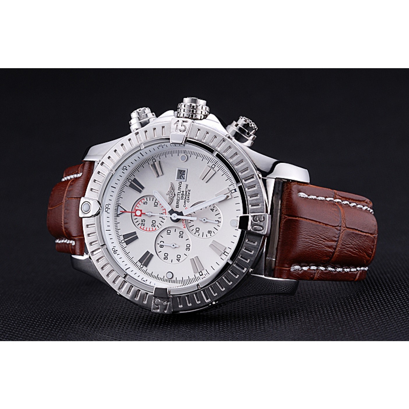 Breitling Chronomat Evolution White Dial Brown Leather Bracelet 622517