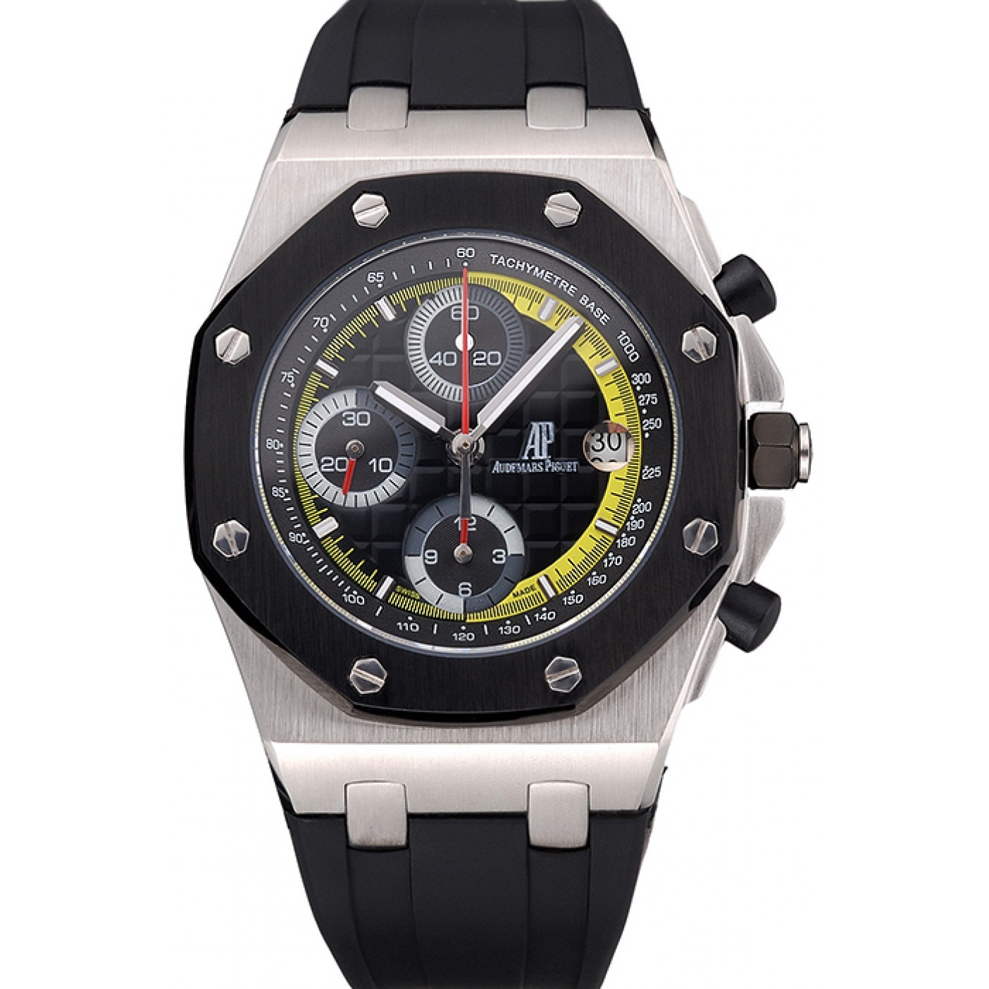 Swiss Audemars Piguet Royal Oak Offshore Black And Yellow Dial Stainless Steel Case Black Rubber Strap 622855